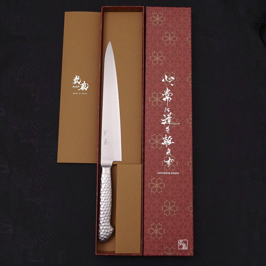 Premium VG-5 Stainless Steel Sujihiki Japanese Slicing Knife 210mm with Polished Western Handle - Perfect for Sushi, Meat, and Delicate Food Preparation