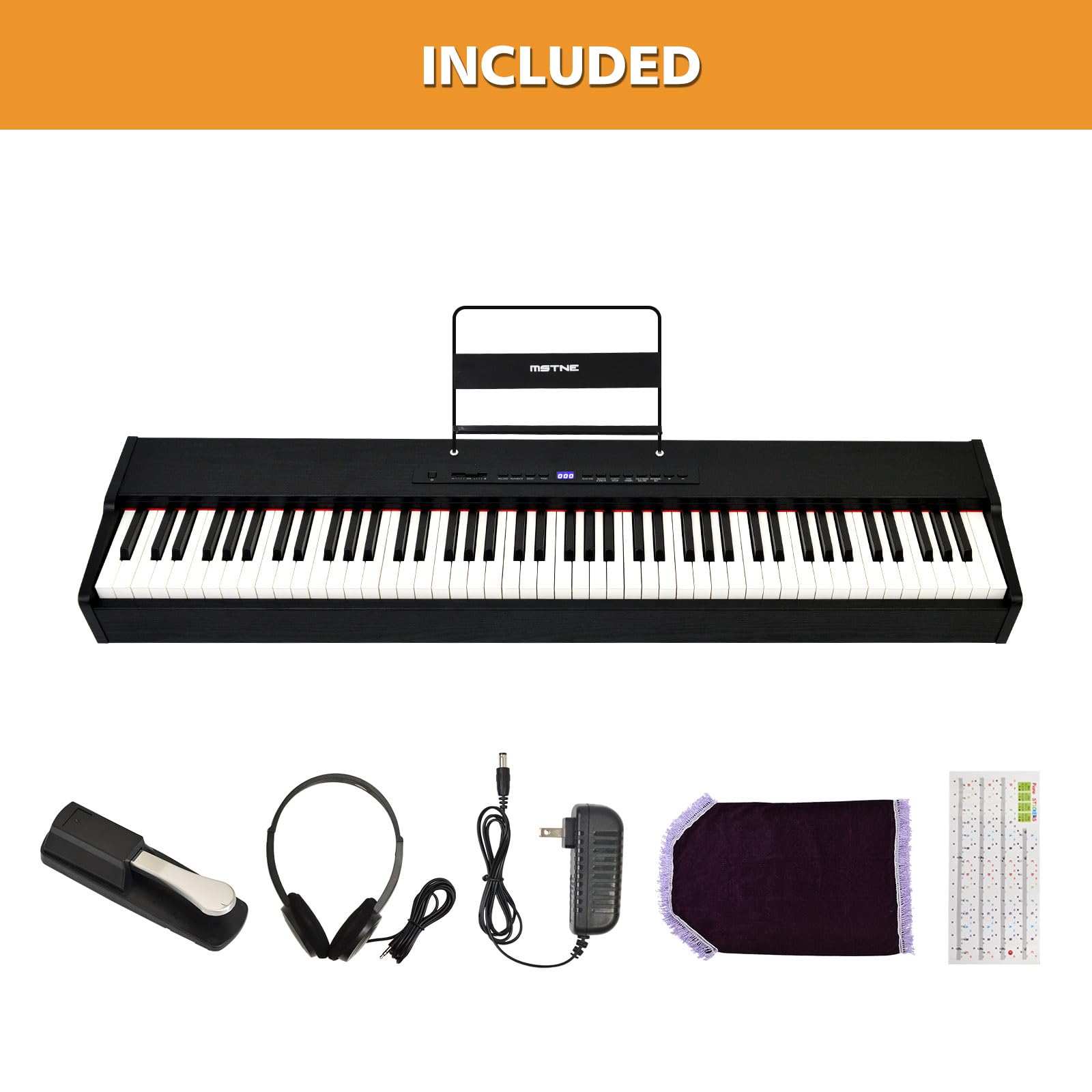 88-Key Weighted Digital Piano with Hammer Action - Full Size Portable Electric Keyboard with Sustain Pedal, Headphones & MDF Stand - Perfect for Home Practice, Studio Recording & Live Performances (Black)