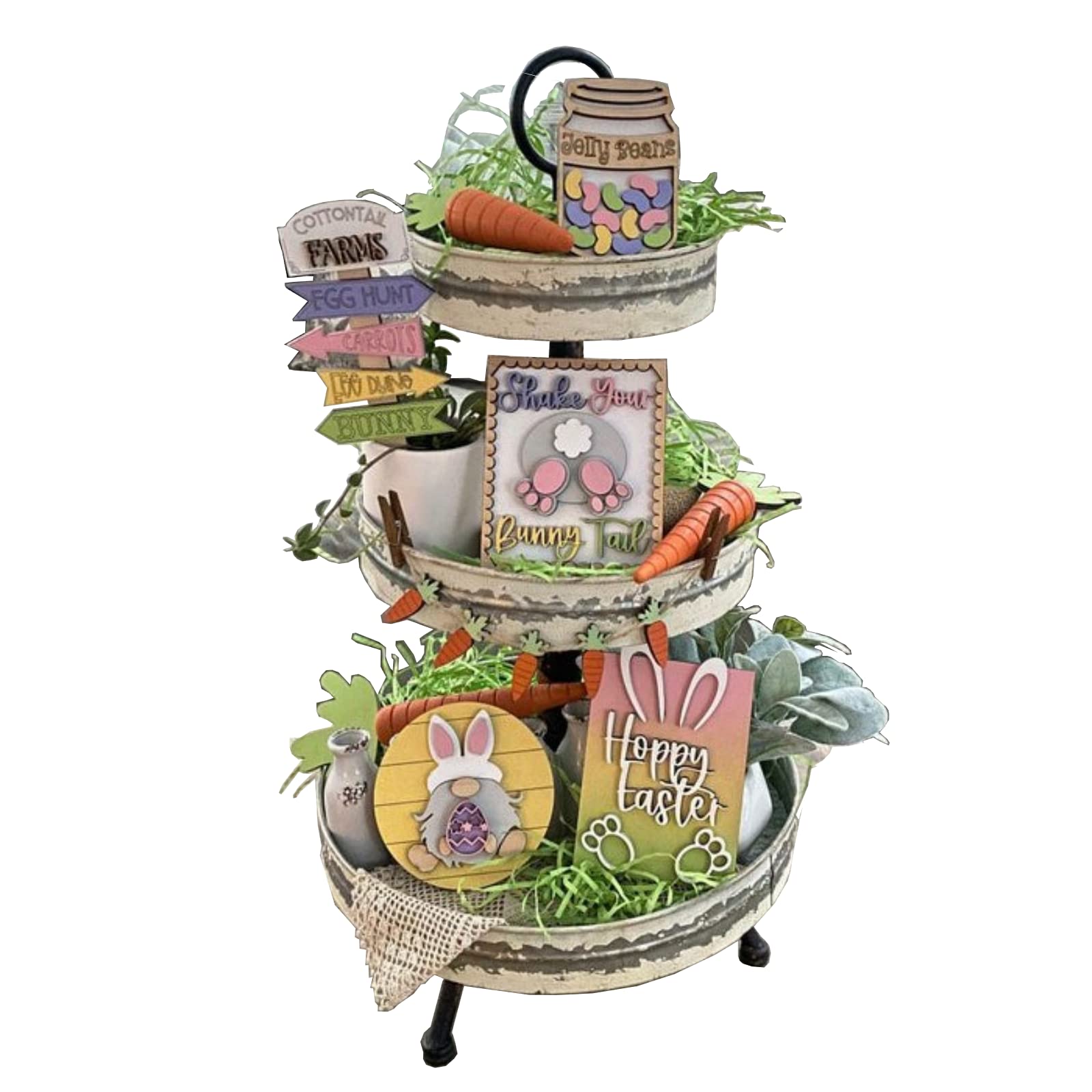 Easter Tiered Tray Decor Set - Bunny Gnome & Egg Decorations for Spring Farmhouse Home Party | Easter Table Centerpiece, Mantel Display, Seasonal Home Decor