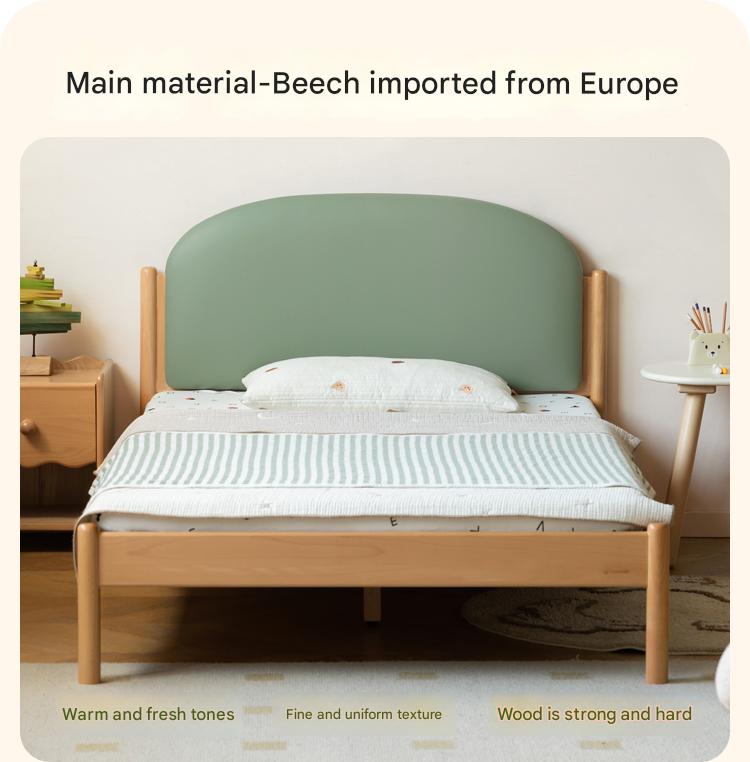 Organic Solid Wood Children's Bed - Birch & Beech Frame with Premium Leather Accents | Safe, Non-Toxic Toddler Bed for Nursery, Bedroom & Montessori Rooms