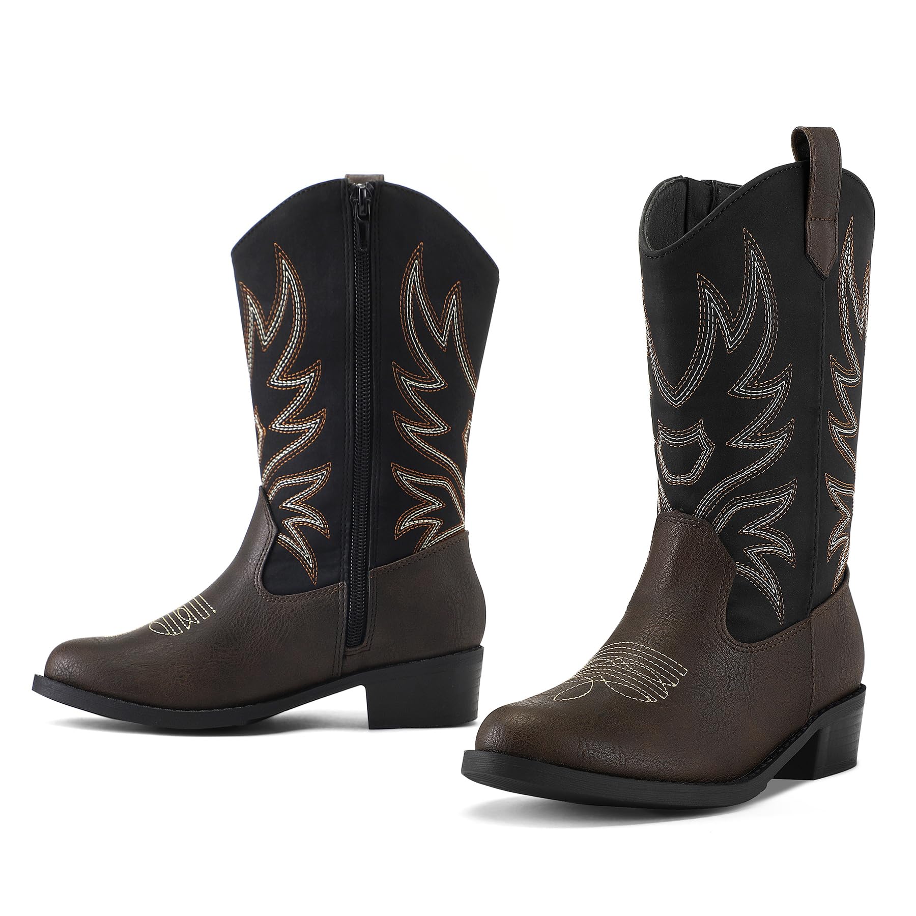 **K KomForme Western Cowboy Boots for Girls & Boys - Pointed Toe Mid-Calf Cowgirl Boots (Toddler/Kids) - Perfect for Rodeo, Halloween & Western Fashion**