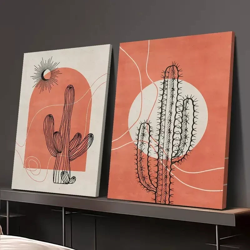 2-Piece Abstract Botanical Flowers Canvas Art Set - Minimalist Sun & Moon Framed Wall Decor (50x75cm) | High-Quality Print, 100% Australian Made | Perfect for Living Room, Bedroom & Office Decor