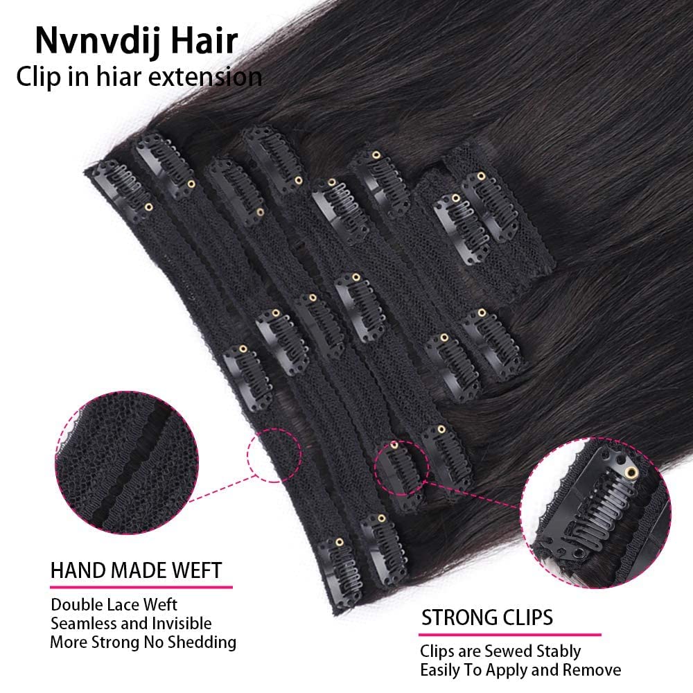 100% Unprocessed Brazilian Virgin Human Hair Clip-in Extensions for Black Women - 8-Piece Set with 18 Clips, 120g, 24 Inch Straight Natural Black Hair | Perfect for Daily Styling, Special Occasions & Volume Boosting
