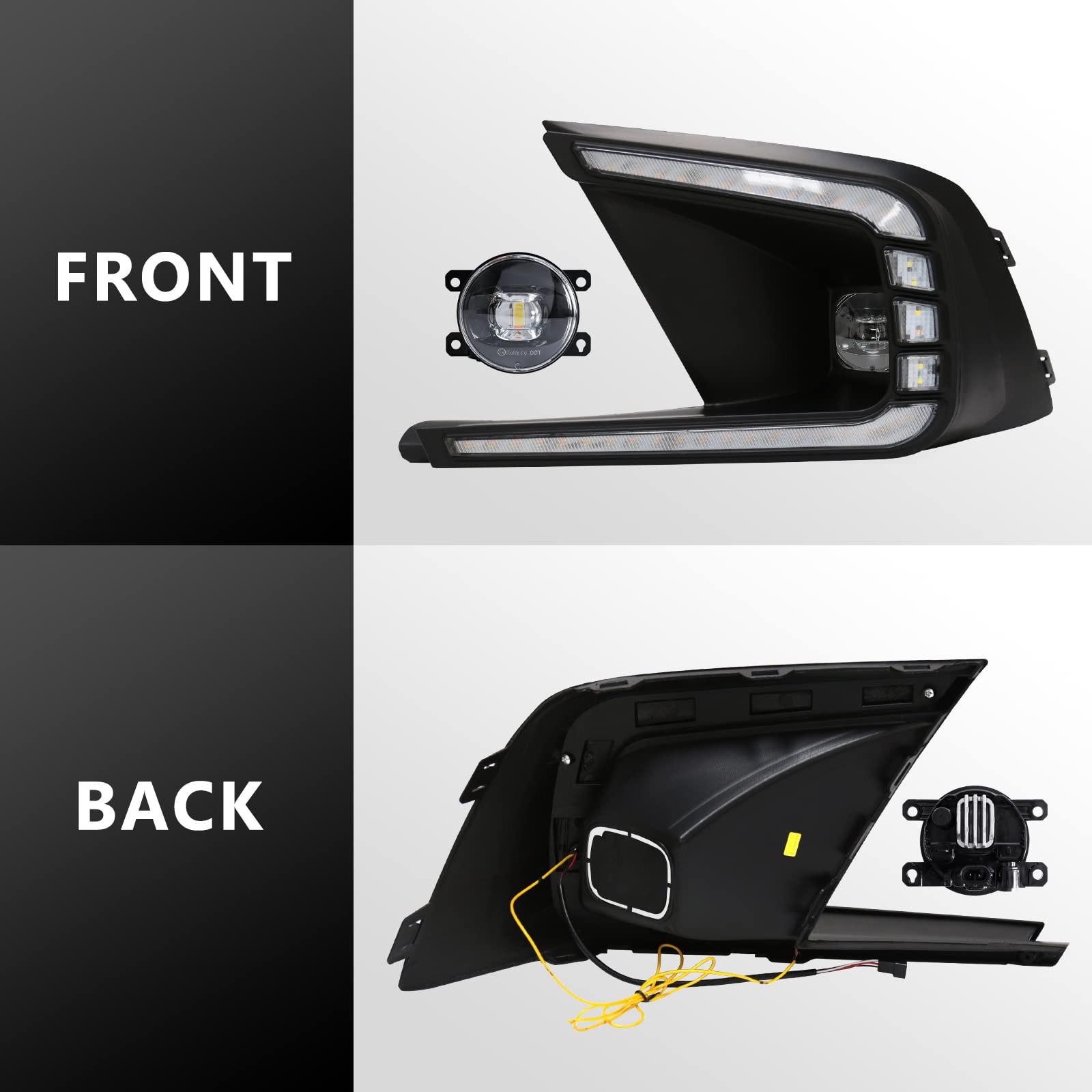2021-2023 Honda Civic LED Daytime Running Lights (DRL) - Tri-Color White/Yellow Fog Light Replacement with Bezel | Durable LED Bulbs for Enhanced Visibility & Style | Perfect for Night Driving & Custom Car Upgrades