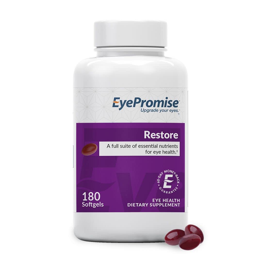 EyePromise Restore Eye Health Supplement - 180 Softgel Capsules with Lutein, Zeaxanthin, Omega-3, Vitamins C, D & E - Clinically Proven Vision Support Formula for Adults - Perfect for Computer Users, Gamers & Aging Eyes