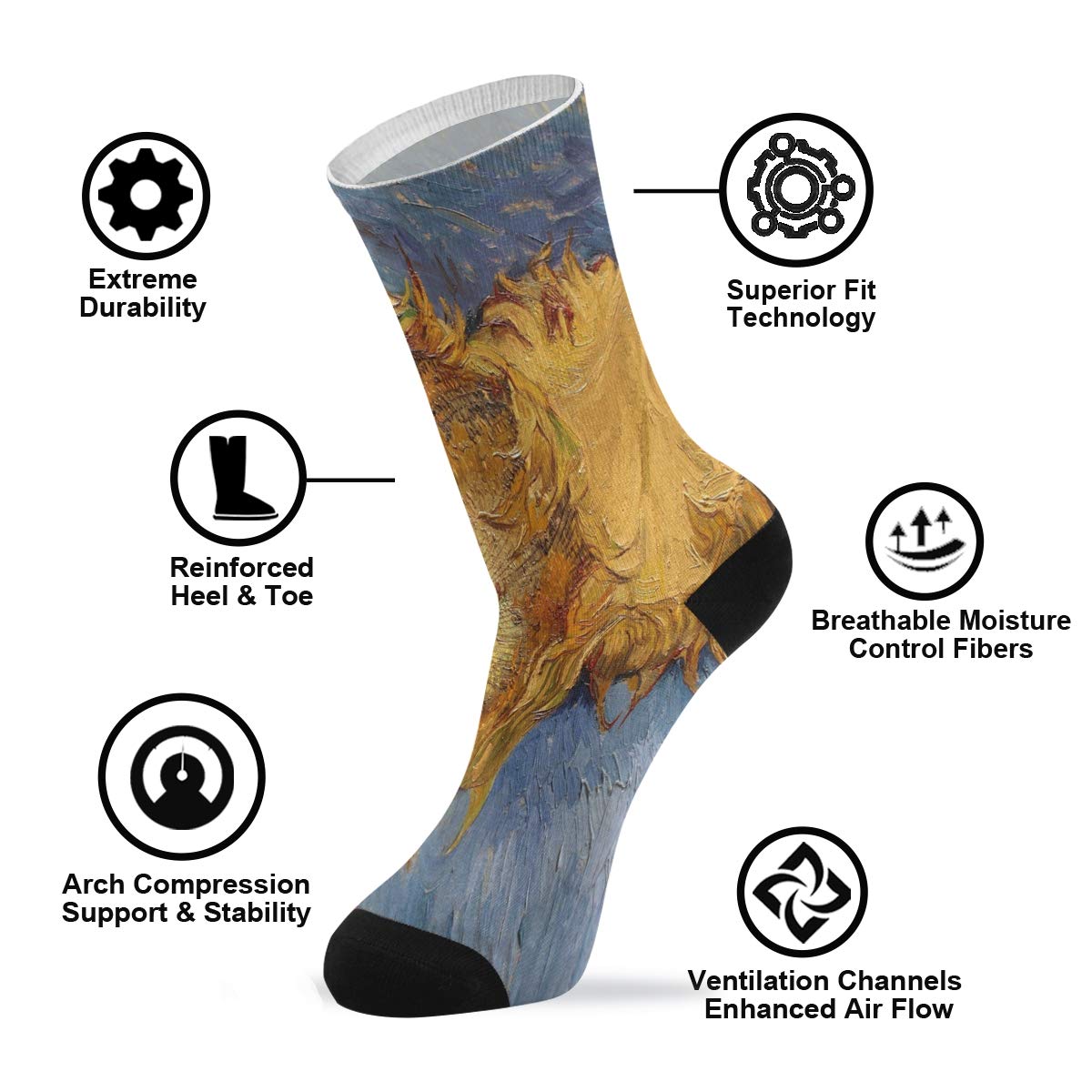 ALAZA Unisex Retro Van Gogh Sunflower Crew Socks - Comfortable Casual Novelty Socks for Women & Men - Perfect for Gifts, Art Lovers, and Everyday Wear