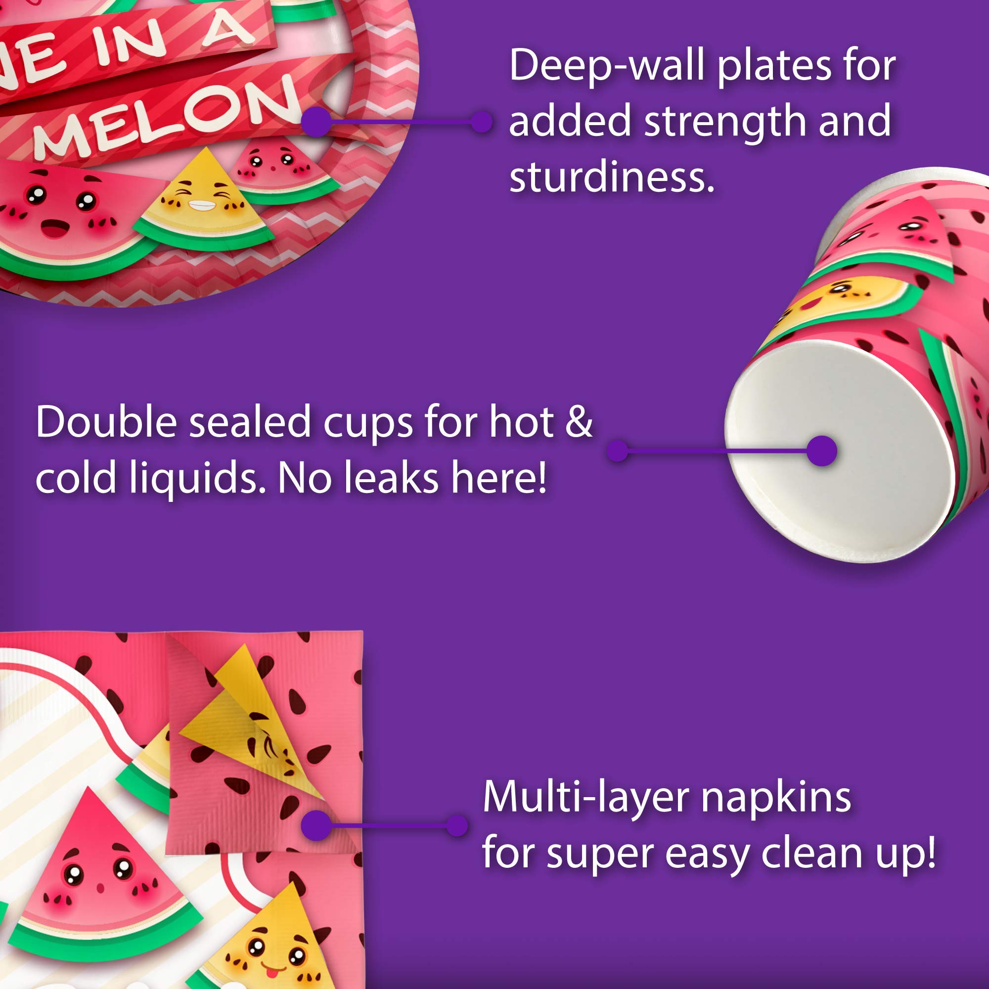 One in a Melon 1st Birthday Party Supplies Set - 16-Piece Tableware Kit with Plates, Napkins & Cups for Baby's First Birthday Celebration - Perfect for Summer Parties, Watermelon Themed Events & Milestone Celebrations