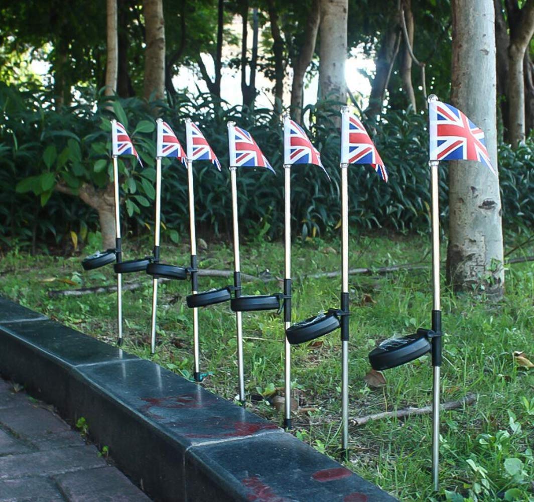 UK Flag Solar Garden Stake Lights - 2 Pack White Solar Powered Outdoor Path Lights for Garden, Patio, Yard & Walkway | Weatherproof & Energy Efficient Landscape Lighting for British-Themed Decor