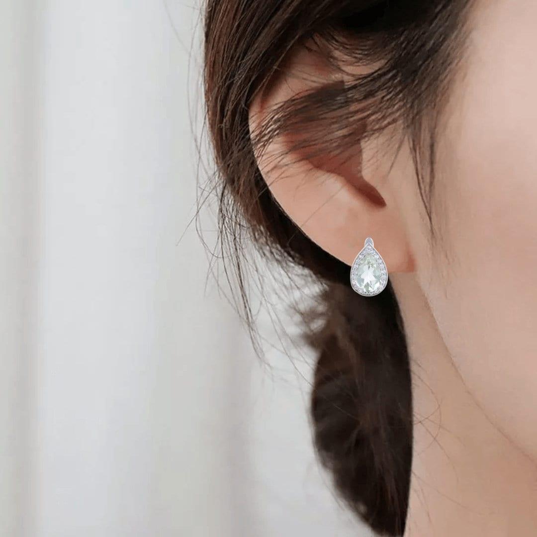 Green Amethyst Teardrop Earrings for Women - Dainty Gemstone Drop Dangle Earrings - Perfect for Weddings, Parties & Everyday Wear