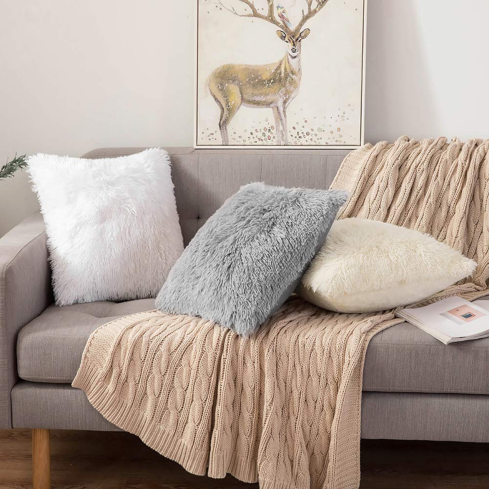 Luxury Faux Fur Throw Pillow Covers Set of 2 - 18x18 Inch Soft Fluffy Decorative Cushion Cases, Mongolian Merino Style for Bed, Couch, Sofa & Living Room - Perfect for Cozy Home Decor, Winter Warmth & Spring Refresh