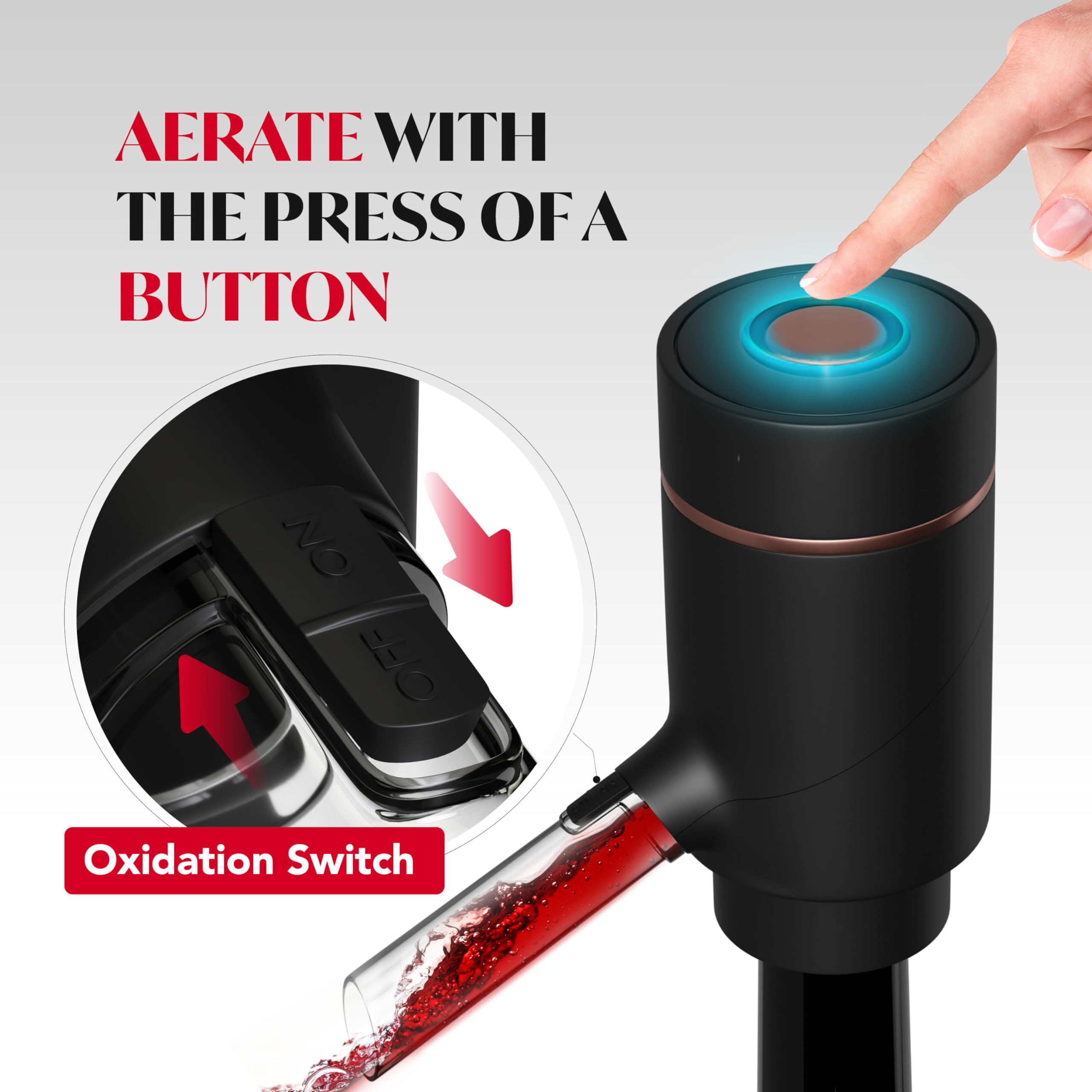 Electric Wine Dispenser & Aerator - One Touch Automatic Wine Pourer for Red/White Wine - Universal Fit for Most Bottles (Black & Rose Gold) - Perfect for Home Bars, Dinner Parties & Wine Tasting Events