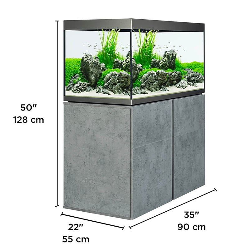 Fluval Siena 72 Gallon Aquarium Kit with Black & Chicago Concrete Oak Stand - Complete Fish Tank Set Includes Filtration & LED Lighting for Home or Office Aquascaping