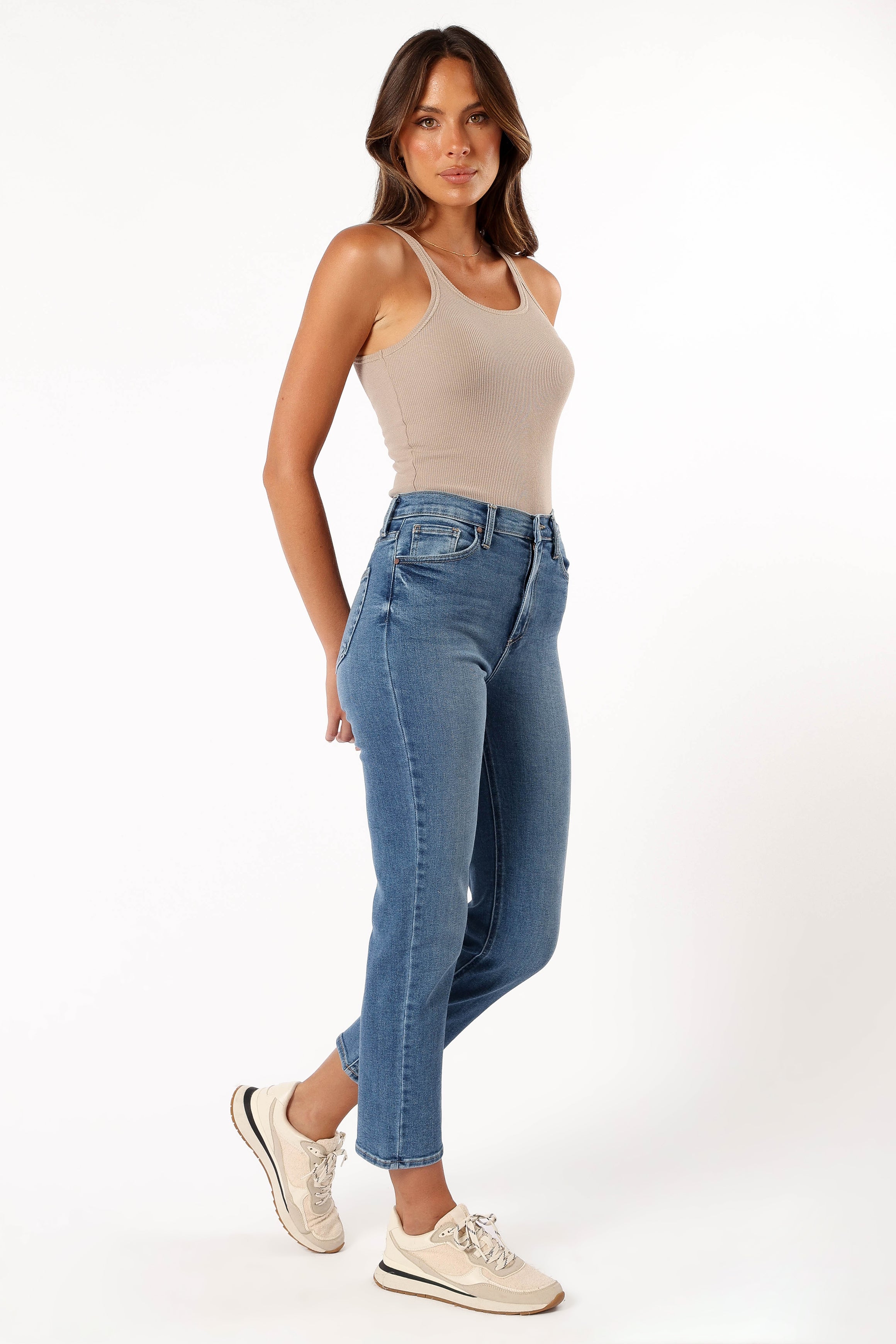 Lea High Rise Classic Straight Jeans for Women - Medium Wash Denim Pants, Comfortable & Stylish for Everyday Wear, Office, and Casual Outings