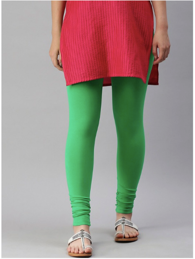 Women's Parrot Green Solid Acrylic Ankle-Length Leggings - Comfortable Stretchy Yoga Pants for Workout, Running & Casual Wear