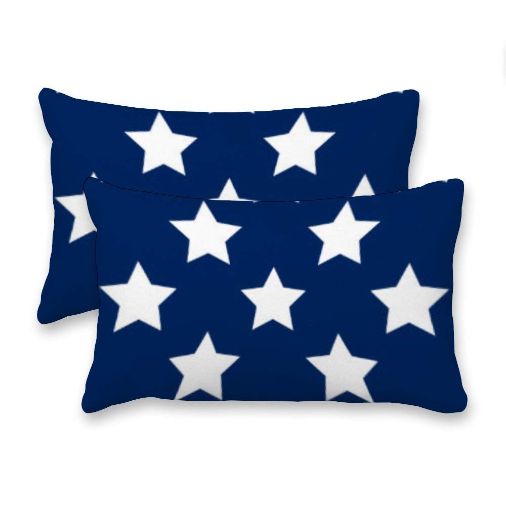 Decorative Lumbar Pillow Covers Set of 2 - Canvas White Star Pattern Patriotic Navy Blue Rectangular Accent Throw Pillow Covers (12x20 Inches) for Couch, Bed, Sofa & Living Room - Perfect for Home Decor, Seasonal Decorations and Cozy Comfort