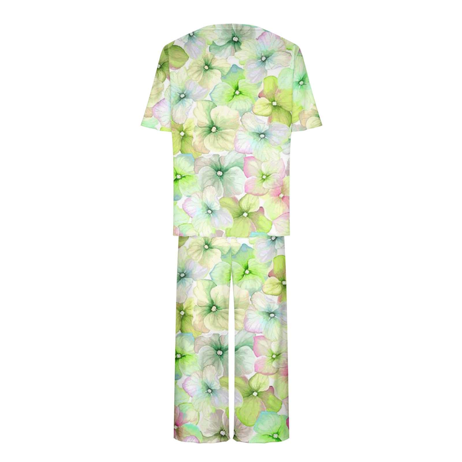 Women's Summer Loungewear Set - Floral Printed Short Sleeve Top & Soft Capri Pants | Comfortable Casual Outfit for Home, Vacation & Relaxation