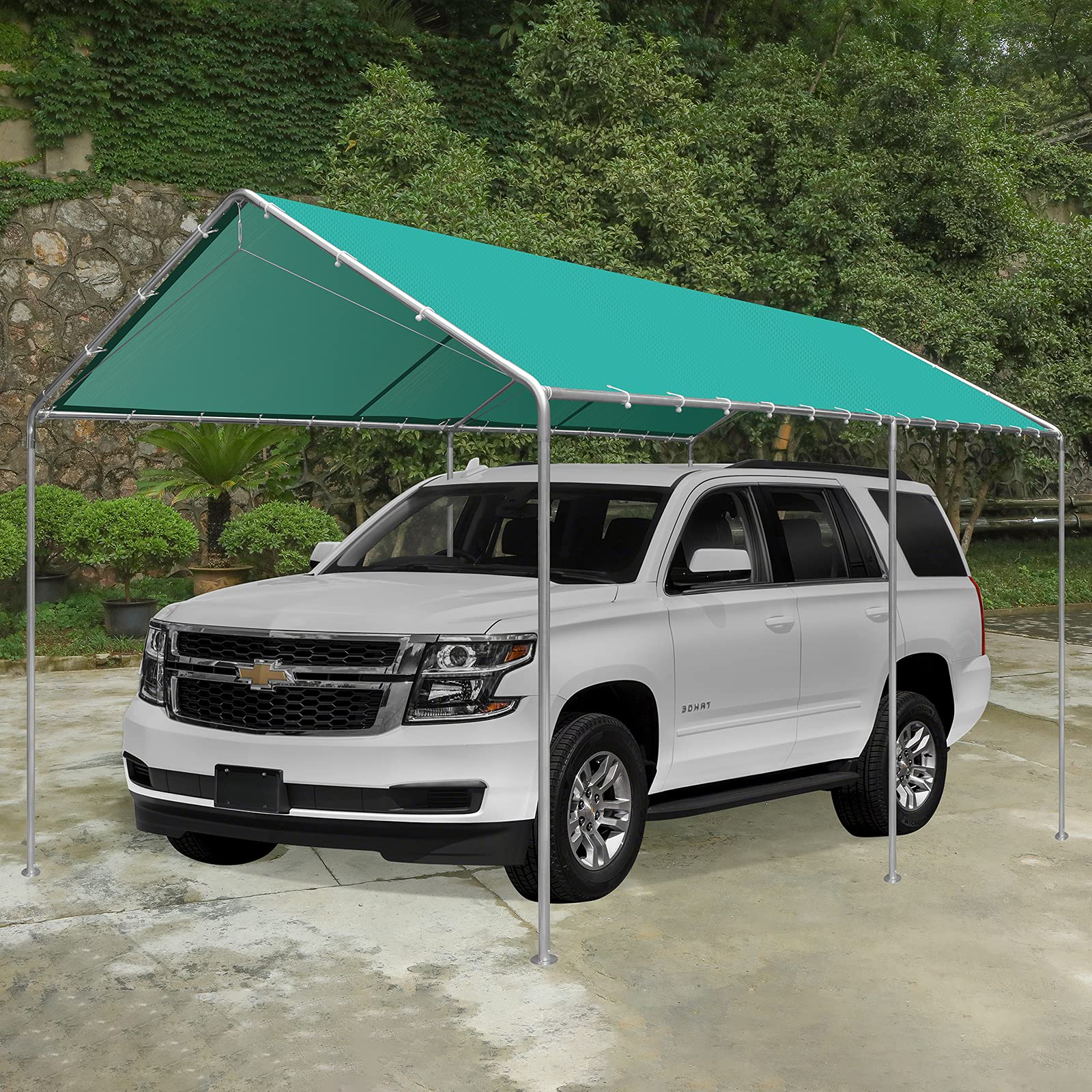 10x20 Ft Heavy Duty Outdoor Carport Canopy - Reinforced Steel Frame & 3 Steel Cables (Green) - Perfect for Vehicle Shelter, RV Cover & Outdoor Storage Protection