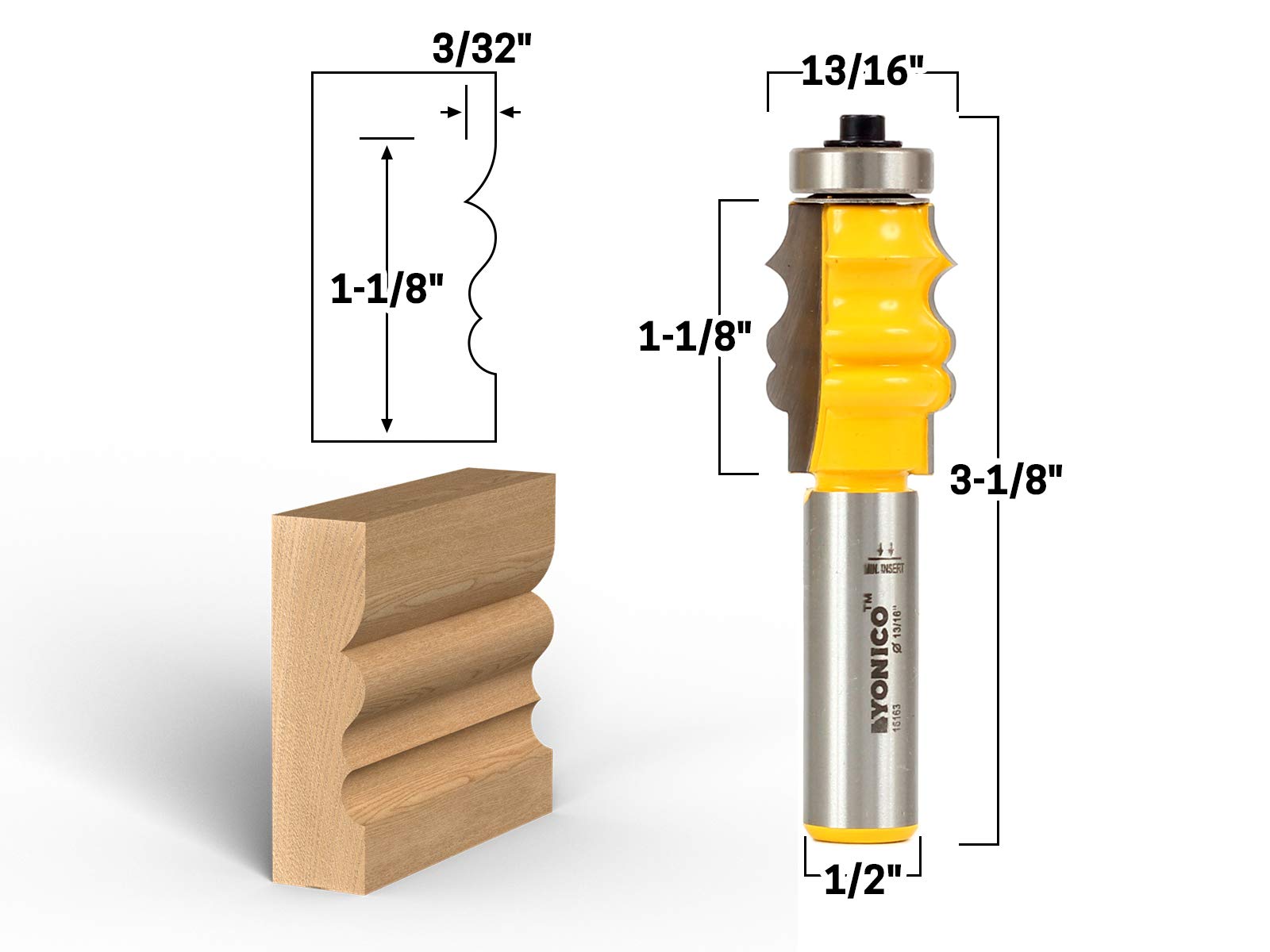 YONICO 1-1/8-Inch Picture Frame Molding Router Bit with 1/2-Inch Shank (16163) - Perfect for Woodworking, DIY Home Decor, and Custom Picture Frame Projects