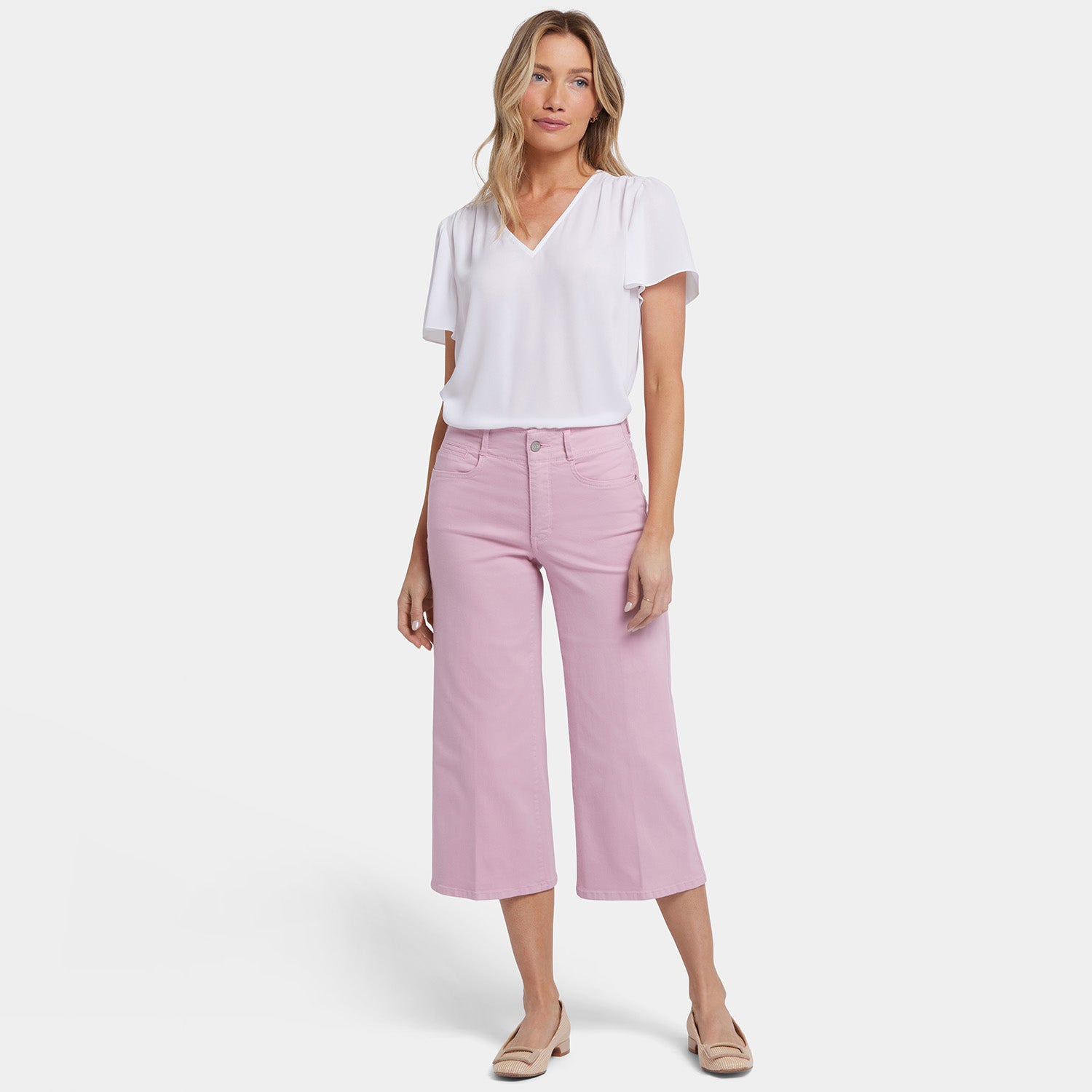 Brigitte Women's Wide Leg Capri Jeans in Pink Nectar - Comfortable Stretch Denim Pants for Casual Wear & Summer Outfits