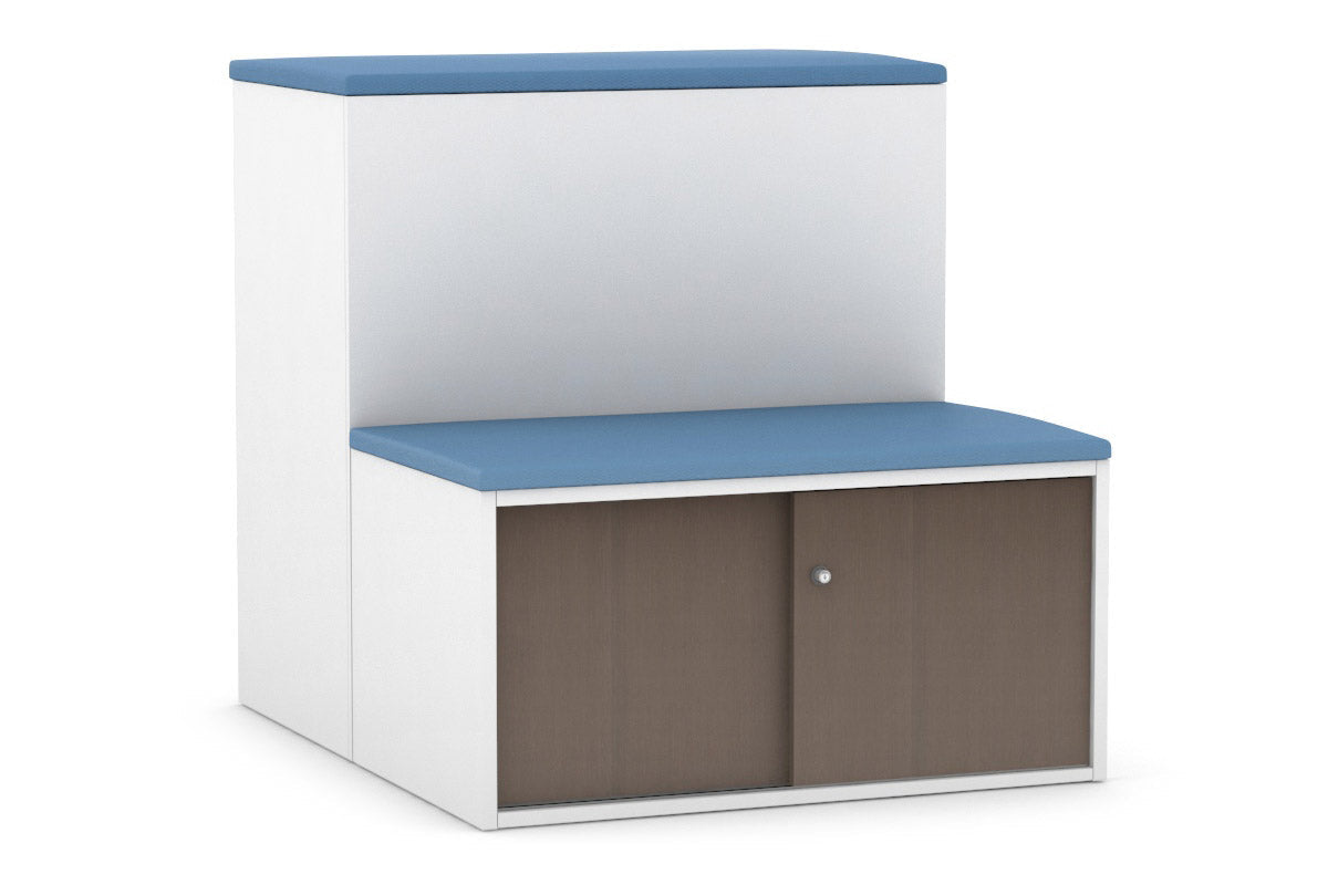 Med Sliding 2-Door Credenza with Seat Cushion - White Handle Uniform Activity Module Cabinet for Medical Offices & Home Storage