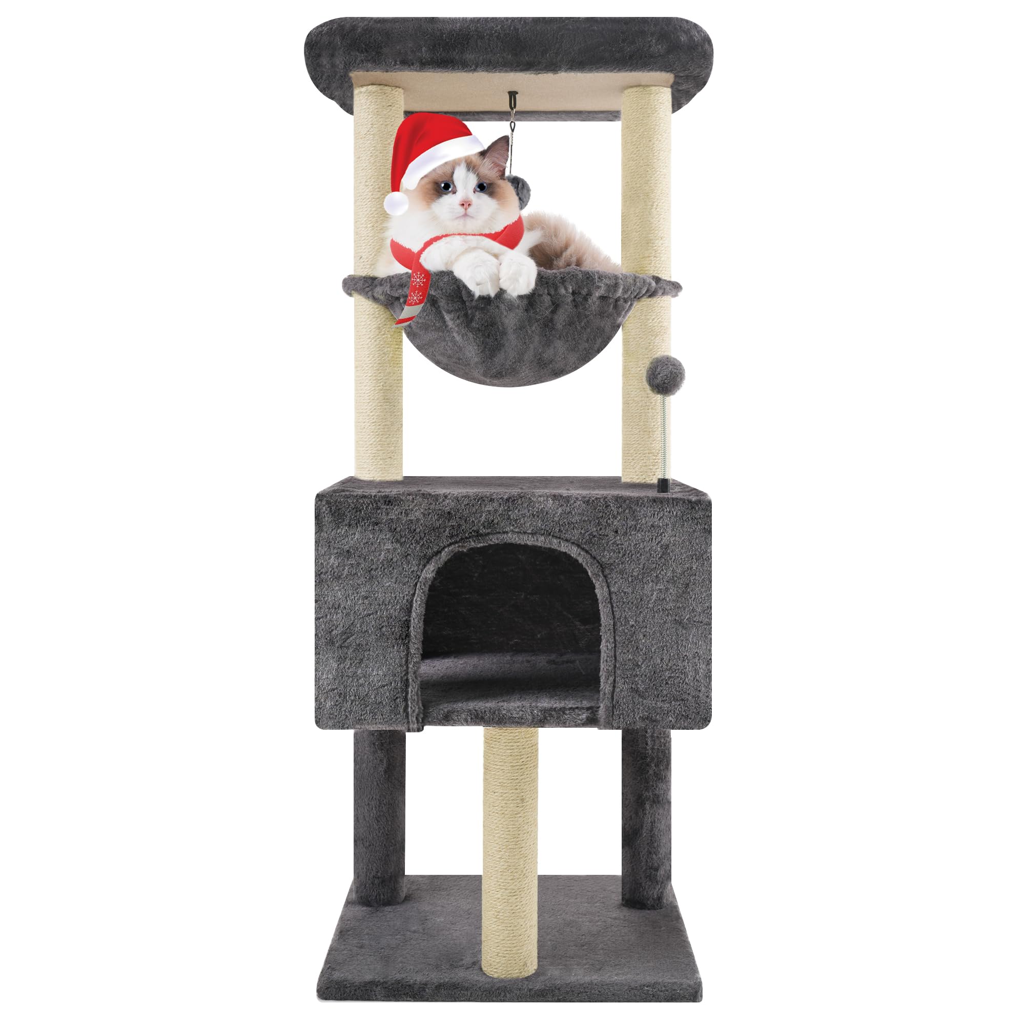 Multi-Level Cat Tree for Indoor Cats - Large Condo, Hammock & Scratching Posts - Space-Saving Dark Grey Cat Tower for Climbing & Play | Perfect for Apartments & Small Spaces