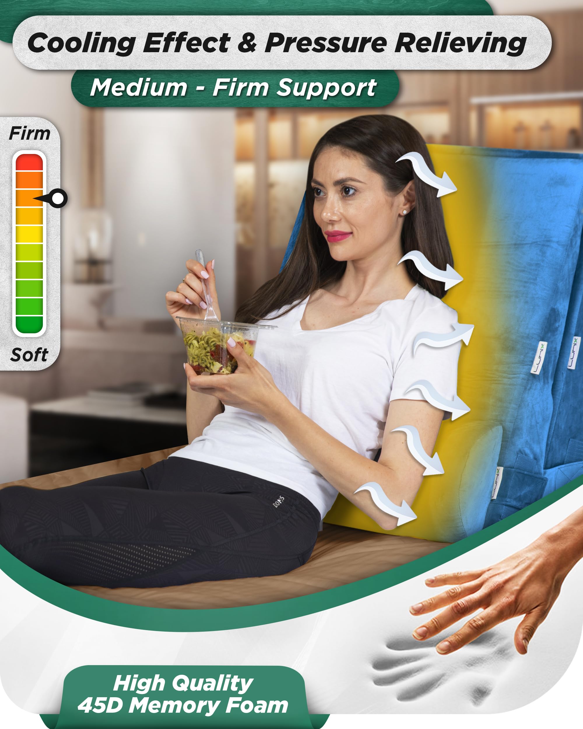 4pcs Orthopedic Bed Wedge Pillow Set for Back, Leg & Knee Pain Relief - Post Surgery Memory Foam Support Pillows with Hot/Cold Pack - Adjustable Sitting Pillow for Sleeping, Acid Reflux & GERD - Perfect for Home Recovery & Comfort (Blue)