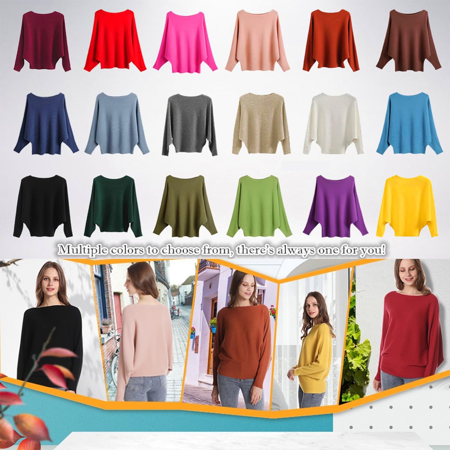 FULIER Women's Oversized Boat Neck Batwing Sleeve Dolman Knit Sweater - Lightweight Pullover Top (One Size) - Perfect for Casual Wear, Office Outfits & Fall Layering