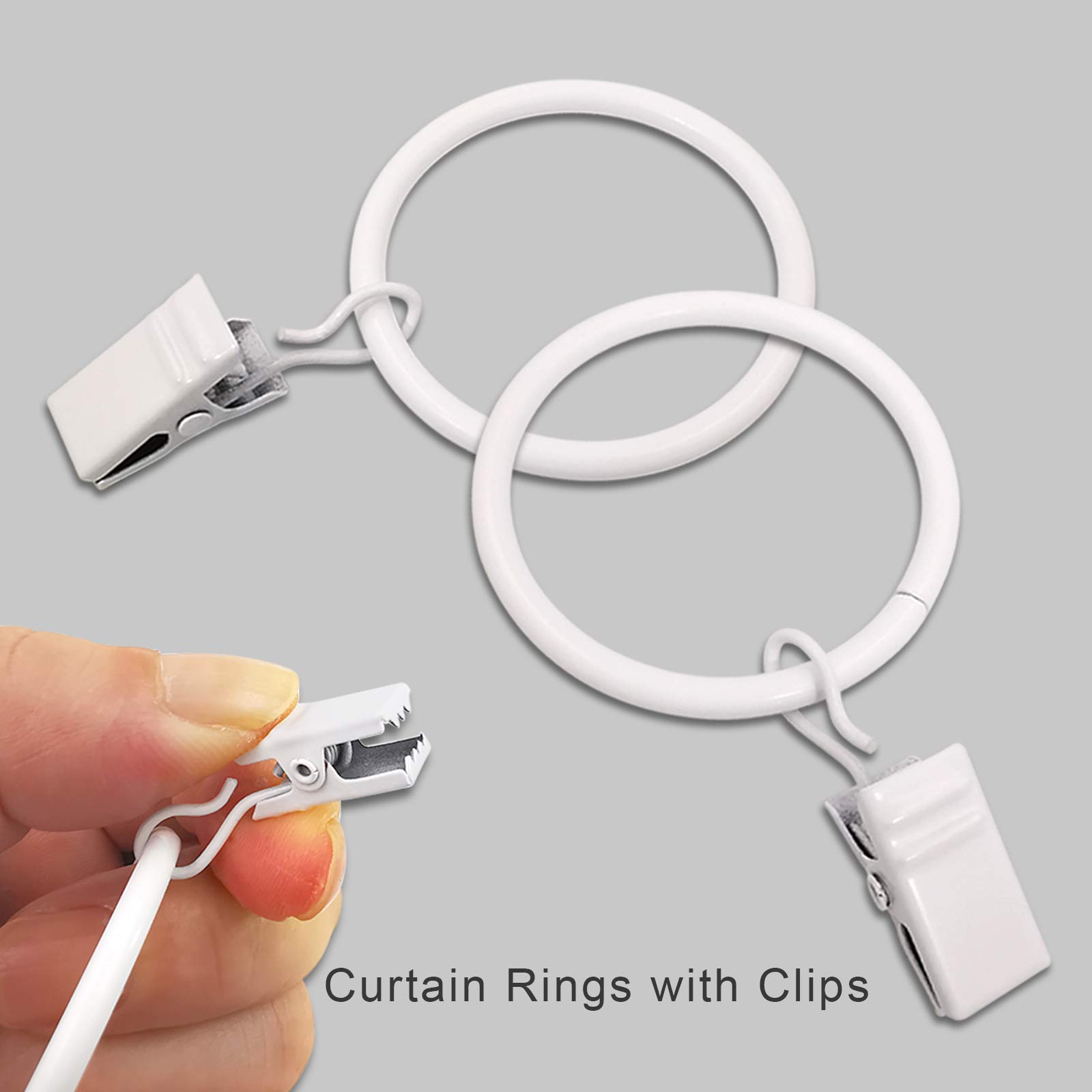 60 Pack White Metal Curtain Rings with Clips - 1.5 Inch Interior Diameter Curtain Hooks for Hanging Drapes, Bows & Rods - Perfect for Living Room, Bedroom & Window Decor