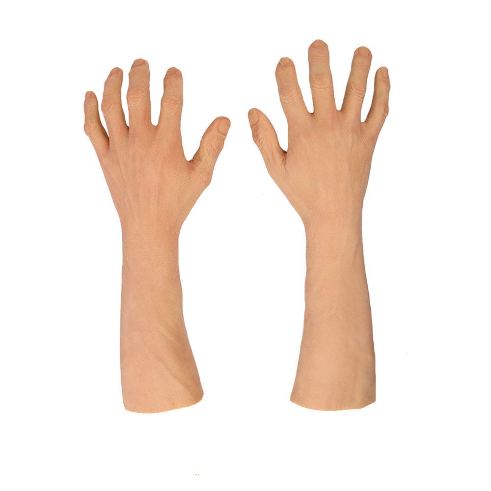 Realistic Male Silicone Gloves - Old Man Prosthetic Hands Sleeves for Cosplay, Halloween Costume, Scar Cover - Perfect for Theatrical Performances, Horror Events & Special Effects Makeup