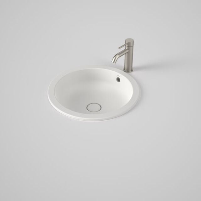 Caroma Liano II 440mm Round Under/Over Counter Bathroom Sink - Matte White with Overflow - Perfect for Modern Vanities & Small Space Bathroom Designs