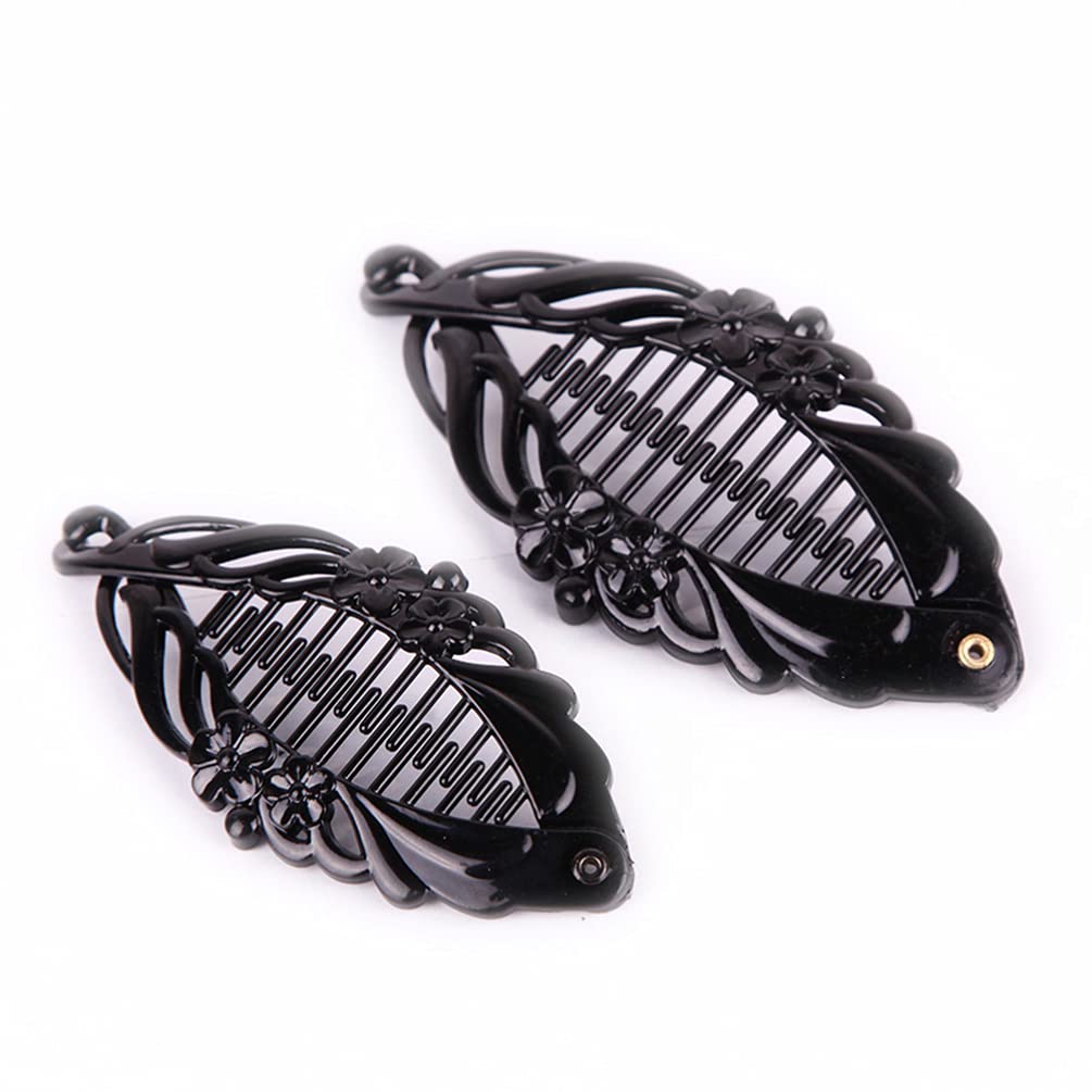 Beaupretty 5-Pack Black Floral Banana Hair Clips - Women's Hair Accessories for Ponytail, Fishtail Braids & Everyday Styling | Perfect for Work, Parties & Casual Outfits