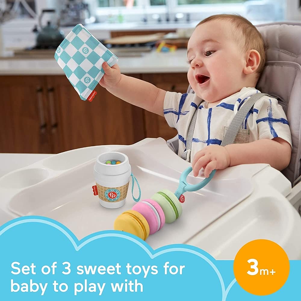 Fisher-Price Baby Bakery Treats Gift Set - 3 Piece Food-Themed Infant Toys with Teether for Babies 3+ Months | Perfect for Sensory Play, Early Learning & Teething Relief at Home or On-the-Go