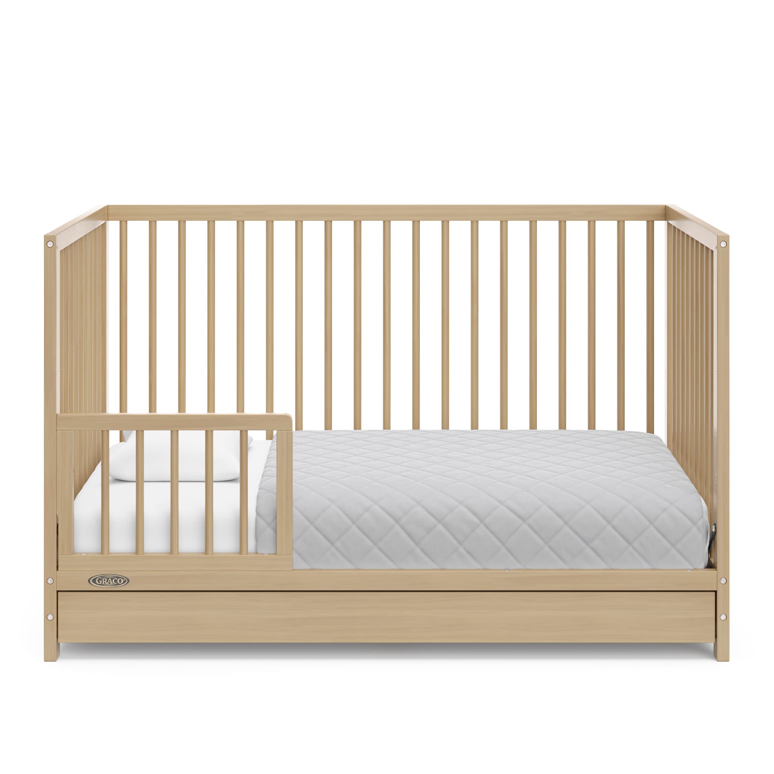Graco Teddi 5-in-1 Convertible Crib with Storage Drawer in Driftwood – GREENGUARD Gold Certified Baby Crib | Converts to Toddler Bed, Daybed & Full Bed | Nursery Furniture with Built-in Storage | Perfect for Newborns, Infants & Growing Toddlers