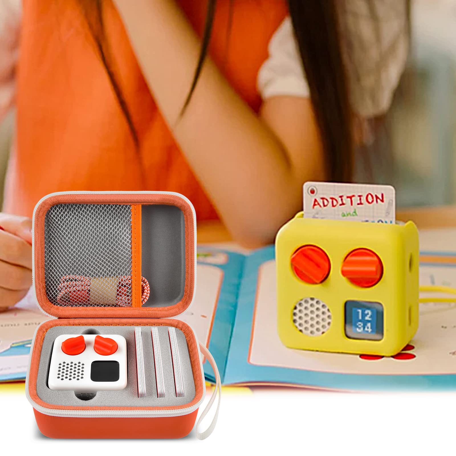 Casmilee Travel Case for Yoto Mini Kids Audio Player - Portable Holder Bag for Children's Speaker & Audiobook Cards - Orange - Perfect for Travel, School, and Home Use