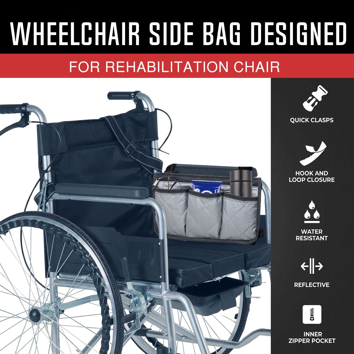 Lightweight Wheelchair Side Bag - Durable Electric Wheelchair Armrest Storage Pouch with Rollator Hook (Cyan) - Perfect for Mobility Devices, Daily Essentials & Outdoor Activities