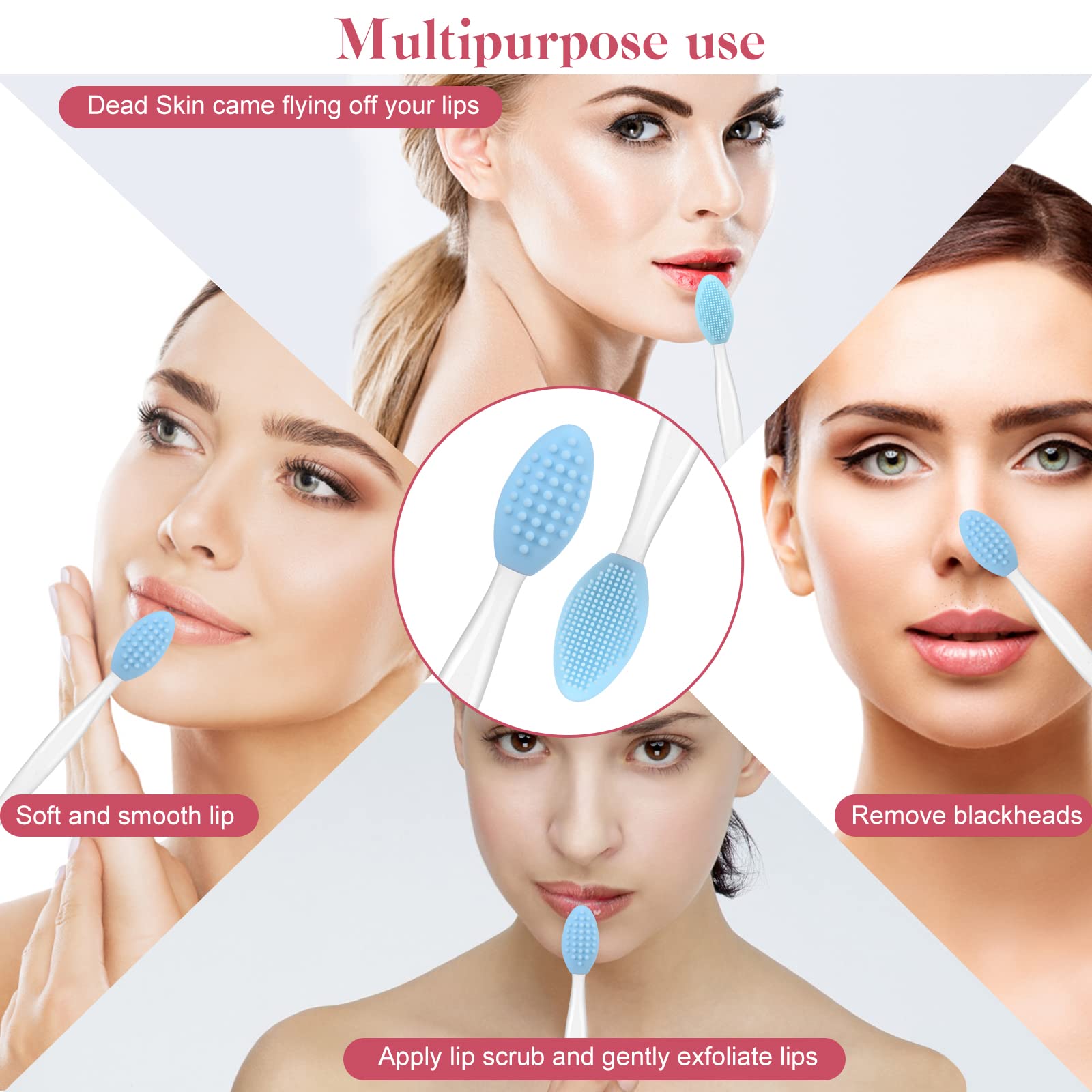 5-Piece Double-Sided Silicone Lip Exfoliator Brush Set - Lip Scrubber & Massage Tool for Dark Lips & Dry Skin Care - Perfect for Exfoliation, Lipstick Application & Spa Treatments