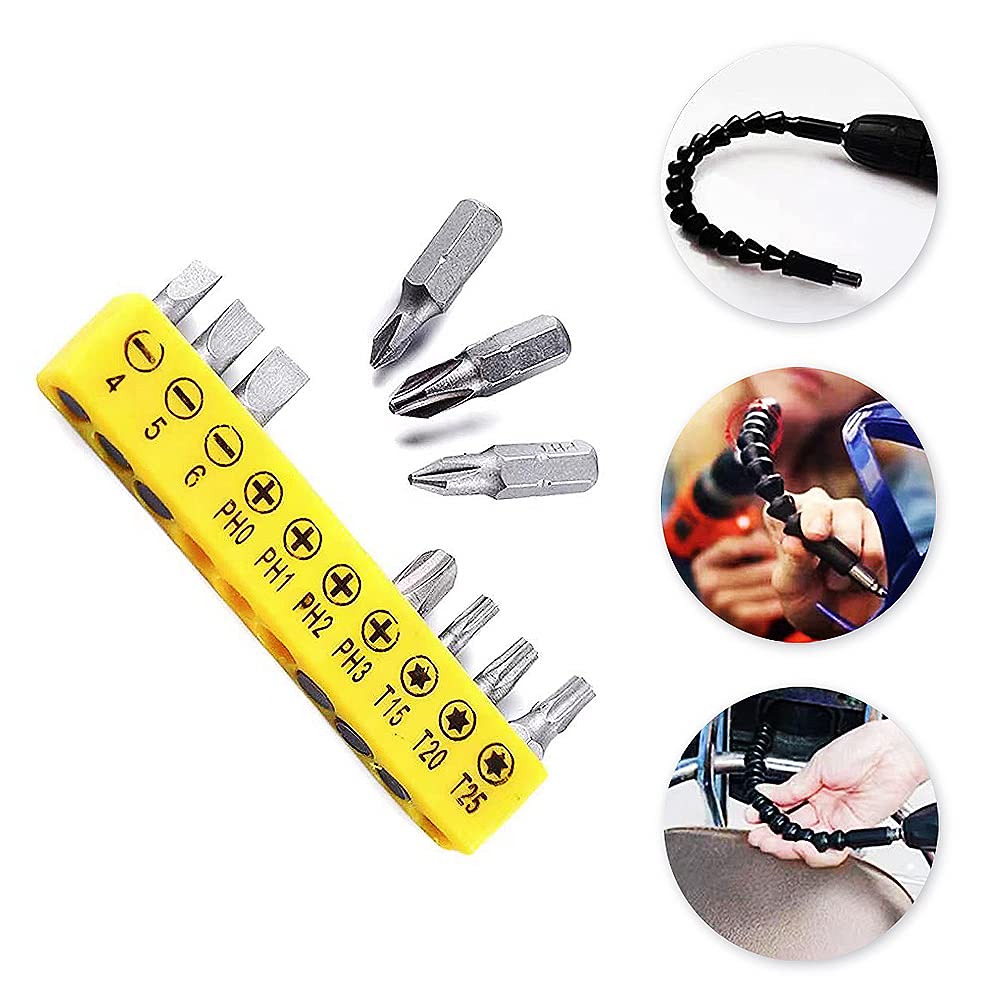 10-Piece Mini Screwdriver Set with Ratcheting Wrench & 1/4-Inch Drive High Torque Bits - Compact Pocket Screwdriver Kit with Flexible Drill Bit Extension for Electronics, Jewelry, and Small DIY Repairs