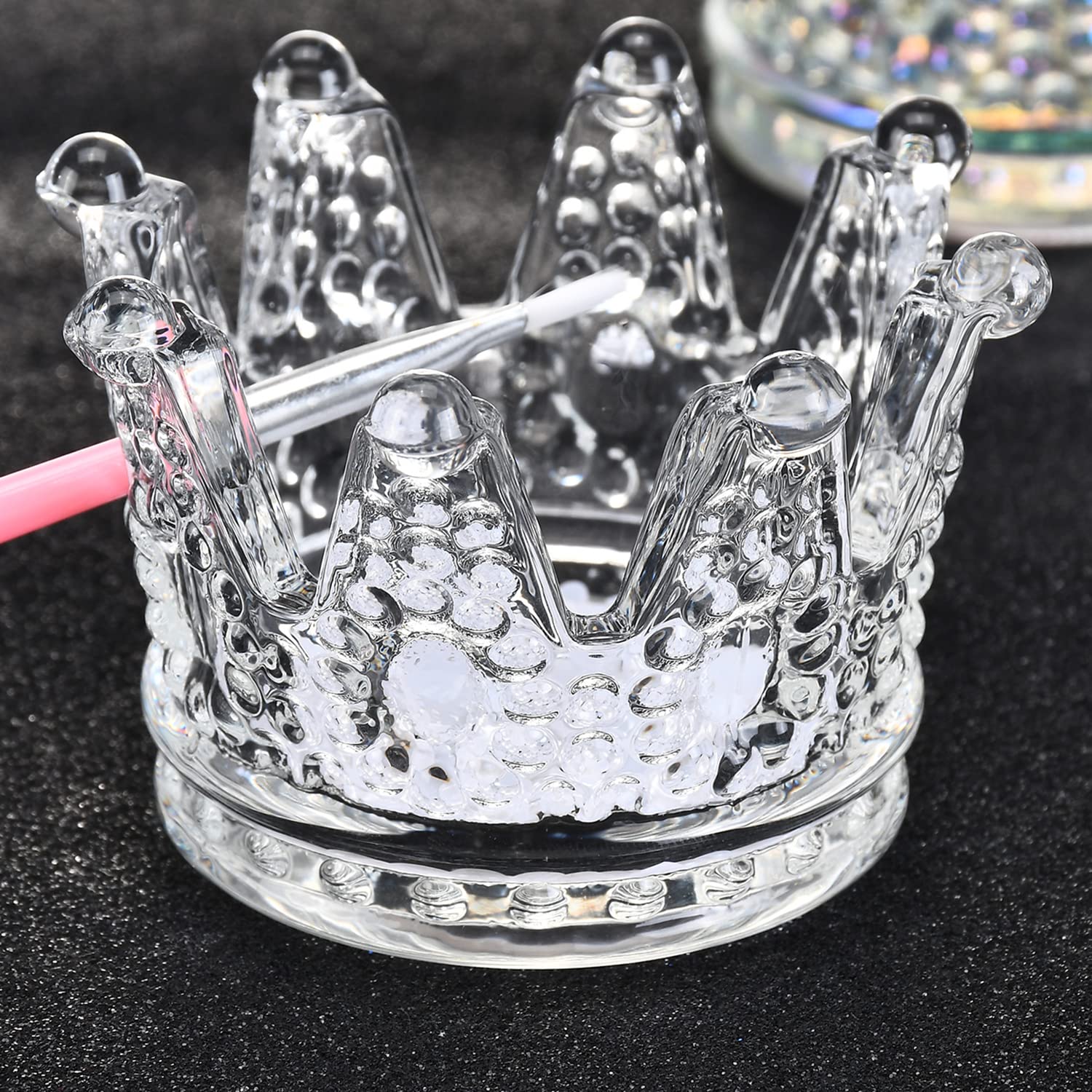 Premium Nail Art Dappen Dish – Multifunctional Crown Glass Bowl for Acrylic Liquid & Powder – Crystal Nail Cup with Pen Holder (Clear) – Perfect for Nail Salons, DIY Manicures & Professional Nail Artists