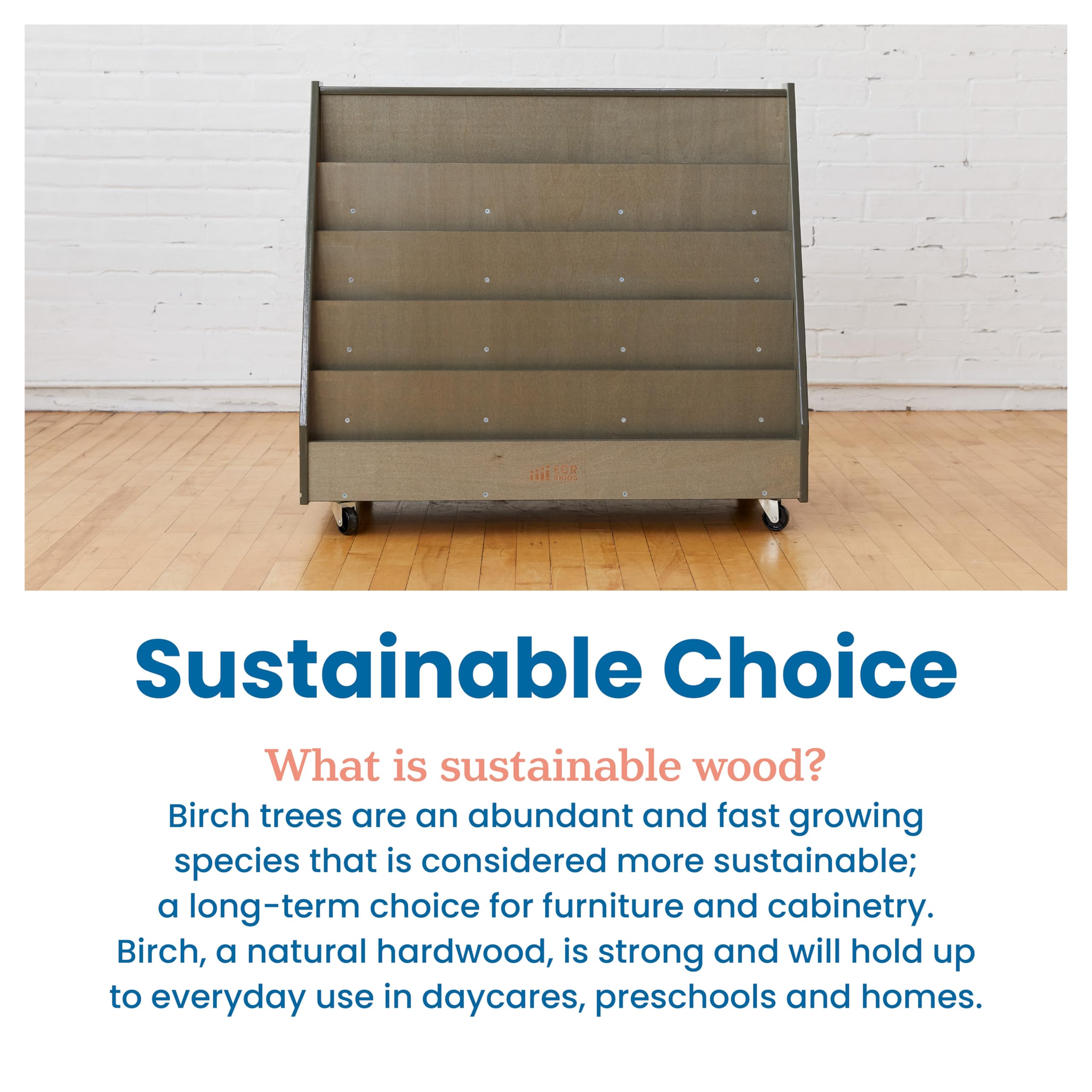 ECR4Kids Double-Sided Mobile Book Display - Grey Wash Classroom Bookshelf for Kids | Perfect for School Libraries, Reading Corners & Daycare Centers