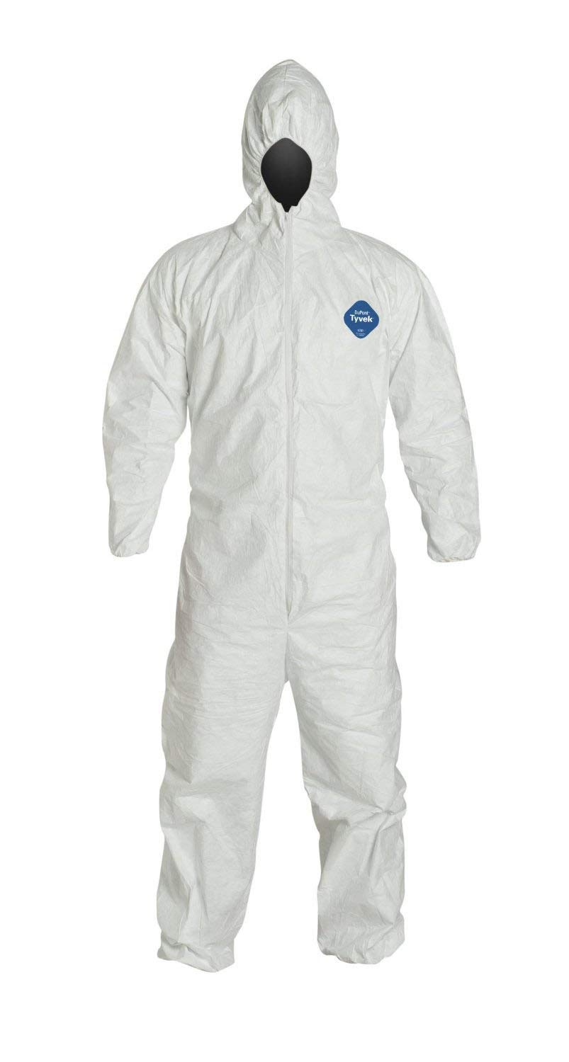 XL Tyvek Coverall with Hood, Zipper & Elastic Wrist/Ankle - Disposable Protective Suit (Pack of 10) - TY127S WH - Ideal for Construction, Painting, Hazardous Work & Industrial Safety