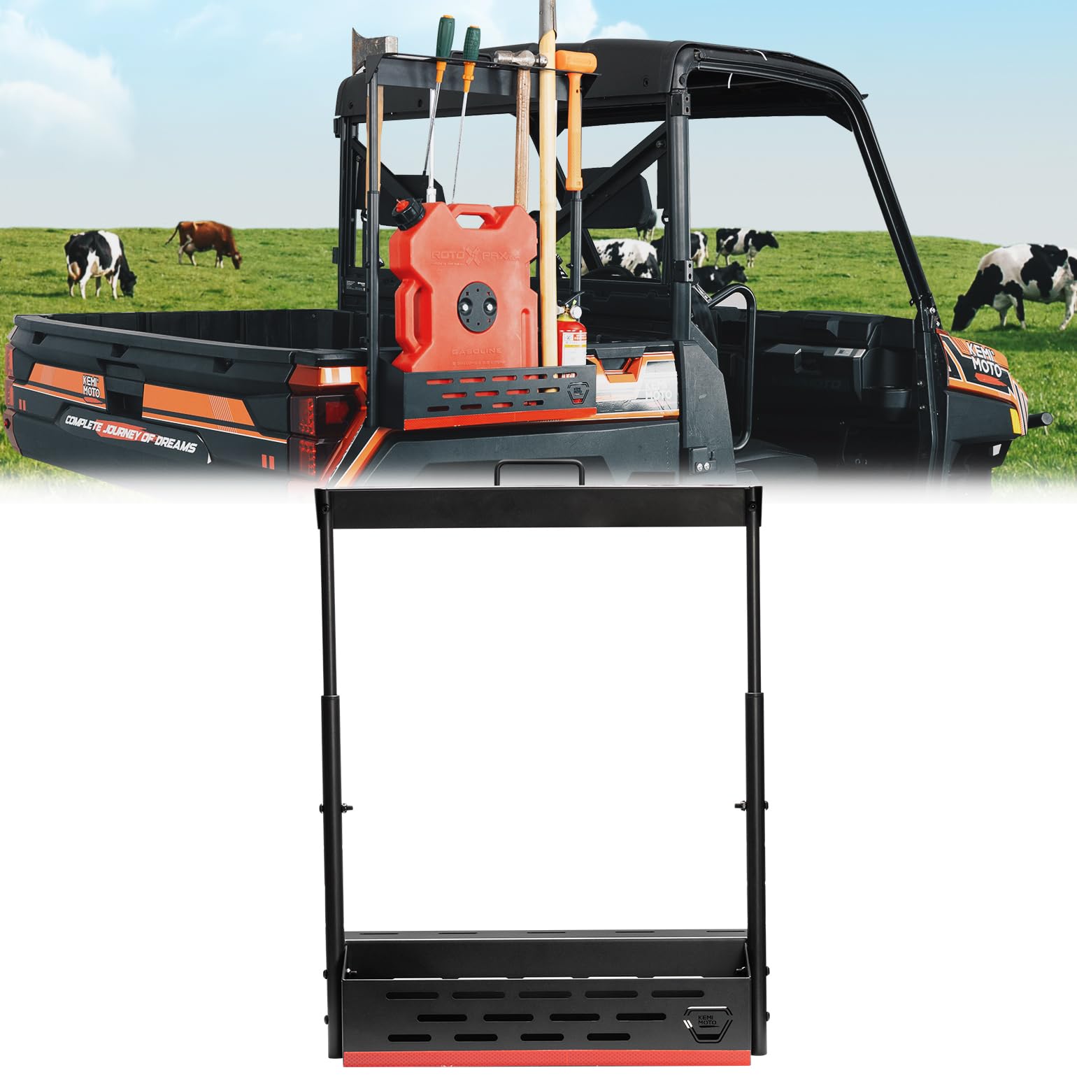 KEMIMOTO UTV Tool Rack - Heavy Duty 133 lbs Capacity Tool Holder for Polaris Ranger 1000/XP 1000/XP 900 (2013-2025 Models) | Easy Installation Accessories Replacement #2881533 | Perfect for Off-Road, Farm & Worksite Organization