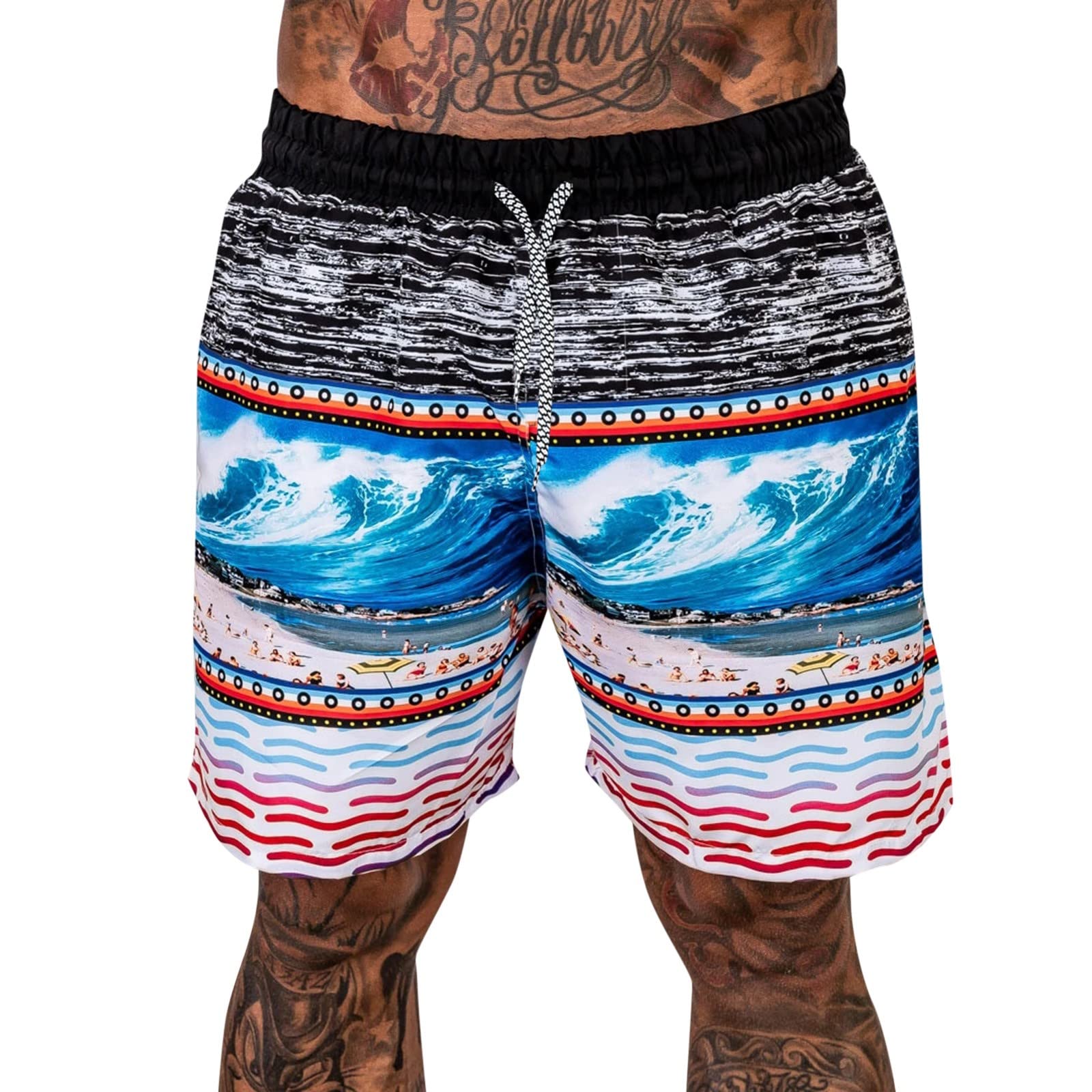 AMTF 2022 Men's Quick Dry Swim Shorts - Summer Beach Board Shorts with Hawaiian Print for Surfing, Swimming & Vacation | Lightweight & Comfortable for Outdoor Activities