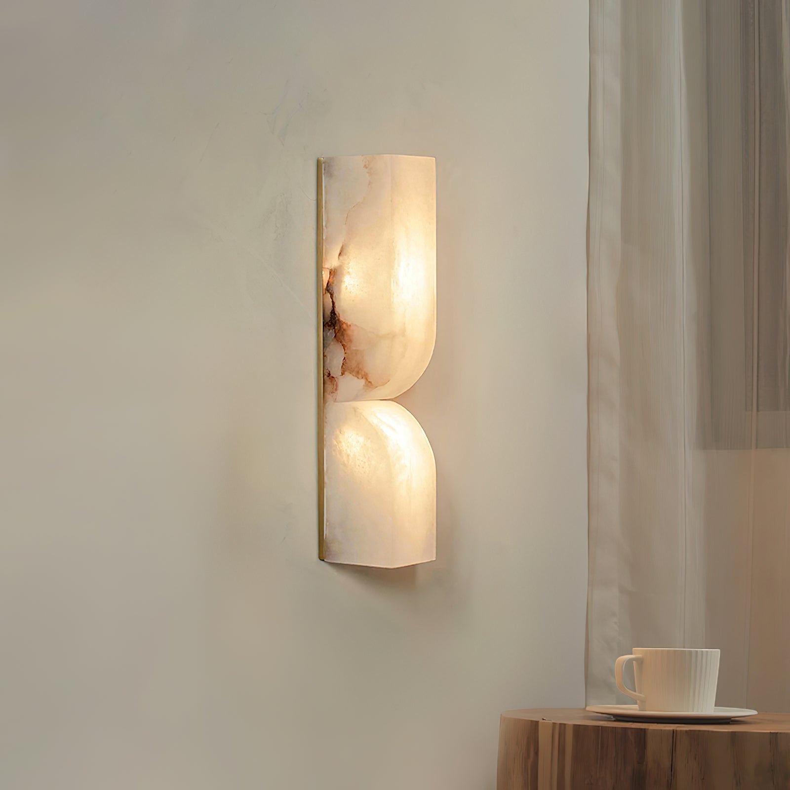 Alabaster Plug-in Wall Sconce - Modern White Stone Light Fixture for Bedroom, Living Room & Hallway Lighting
