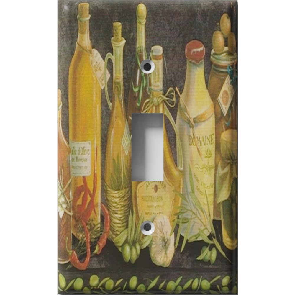 Oversized Single Switch Plate - Black Olive Oil Bottles for Kitchen, Dining Room & Bar Decor | Durable & Stylish Wall Mount Design