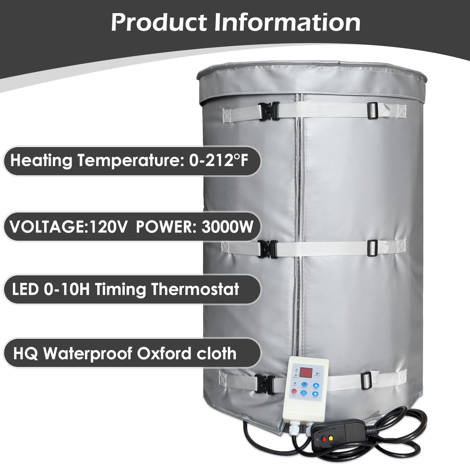 Industrial Grade Drum Heater - 30 Gallon Weather Resistant Heating Blanket with Fixed 212℉ Thermostat | Insulated Band Heater for Pails & Barrels | Perfect for Chemical Storage, Oil Viscosity Control & Winter Fluid Maintenance