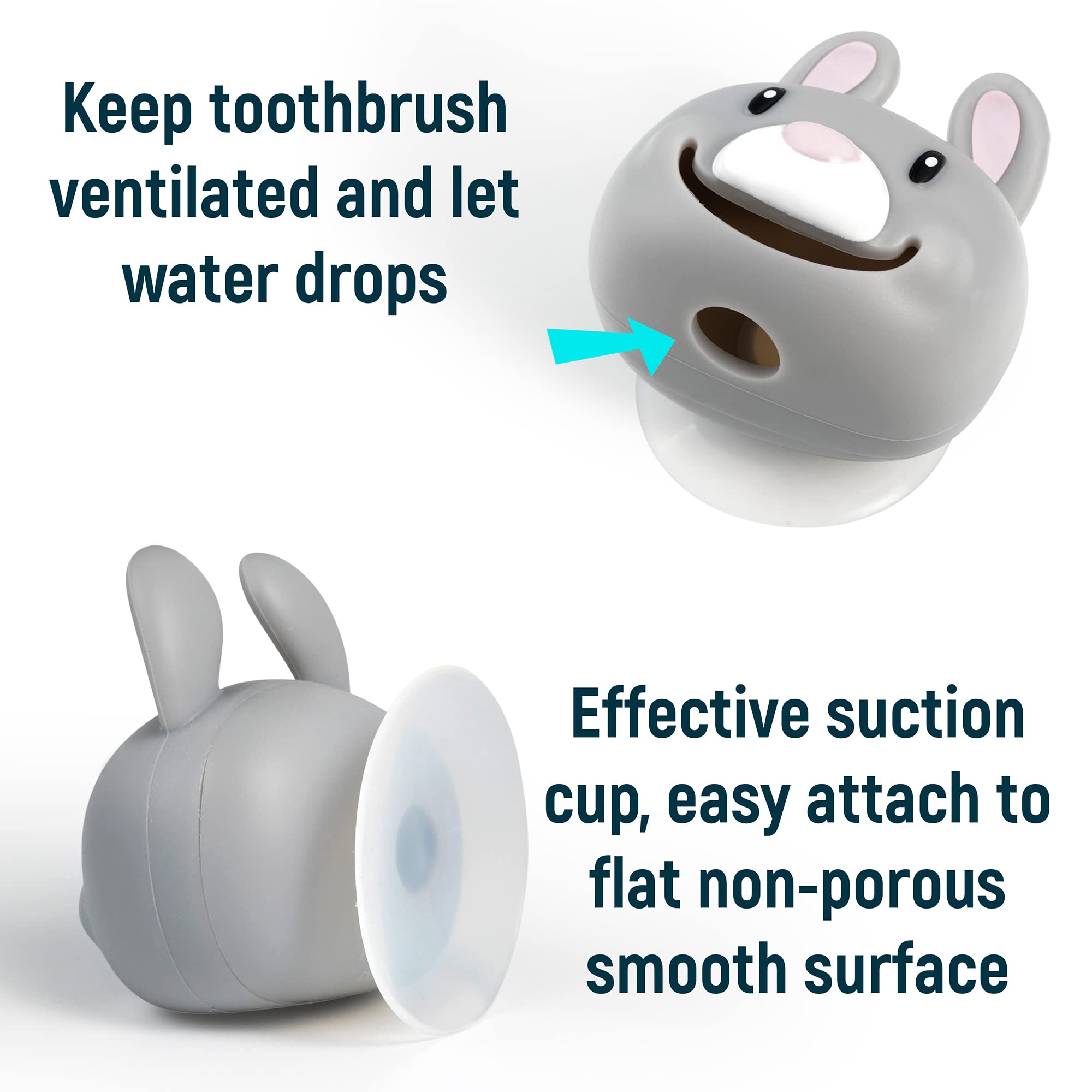 Hoobbe Polar Bear Toothbrush Holder for Kids - Bathroom Organizer with Suction Cup for Mirror/Wall Mounting