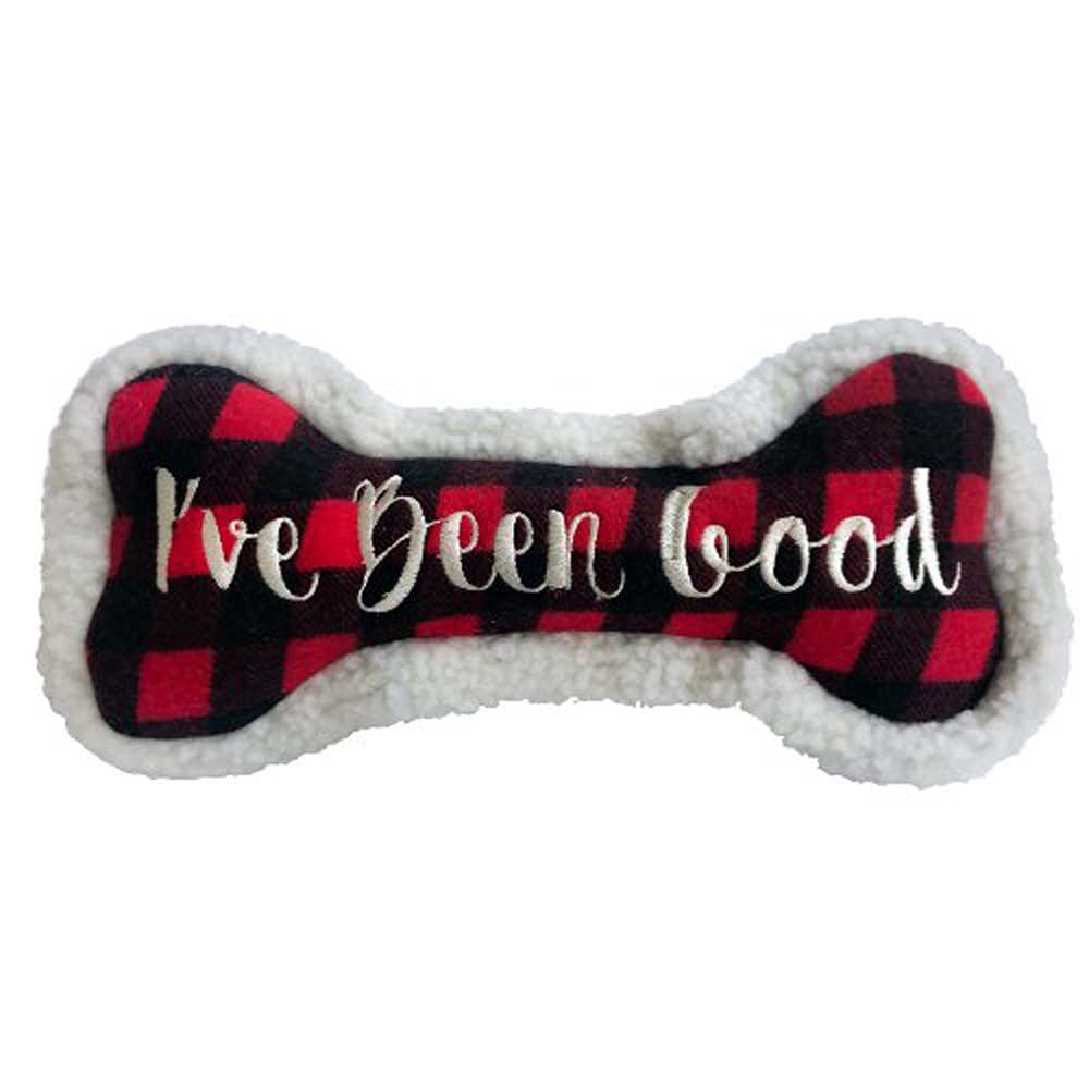 Huxley & Kent Squeaky Dog Toy - I've Been Good Bone (Small) | Funny Christmas Holiday Plush Toy for Dogs with Squeaker | Durable & Fun Pet Gift for Playtime, Training & Holiday Celebrations