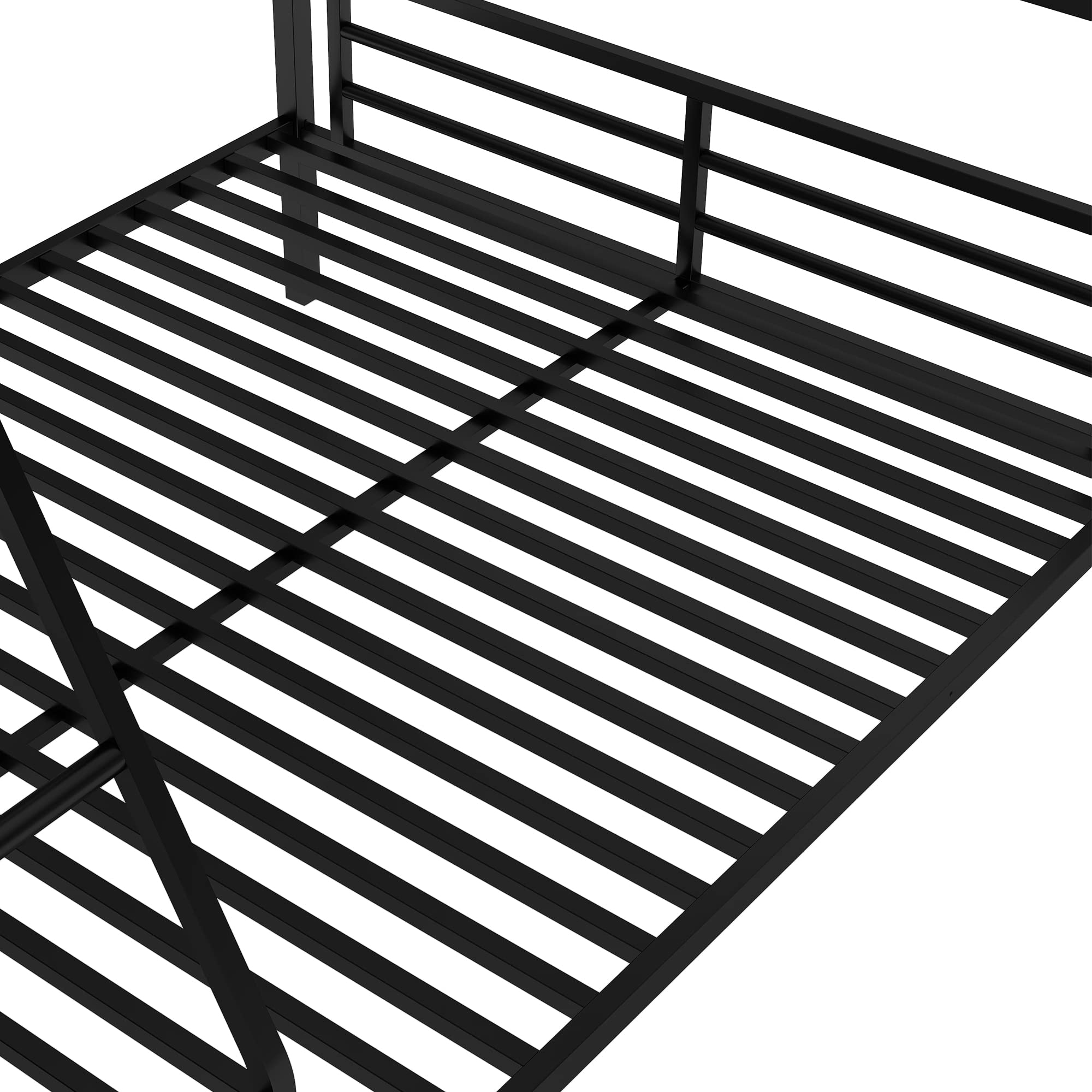 SOFTSEA Triple Bunk Bed with Desk - Twin Over Twin Over Full Metal Loft Bed for 3 Kids, Space-Saving L-Shaped Design with Ladder, No Box Spring Needed - Perfect for Small Bedrooms, Kids' Rooms & Shared Spaces