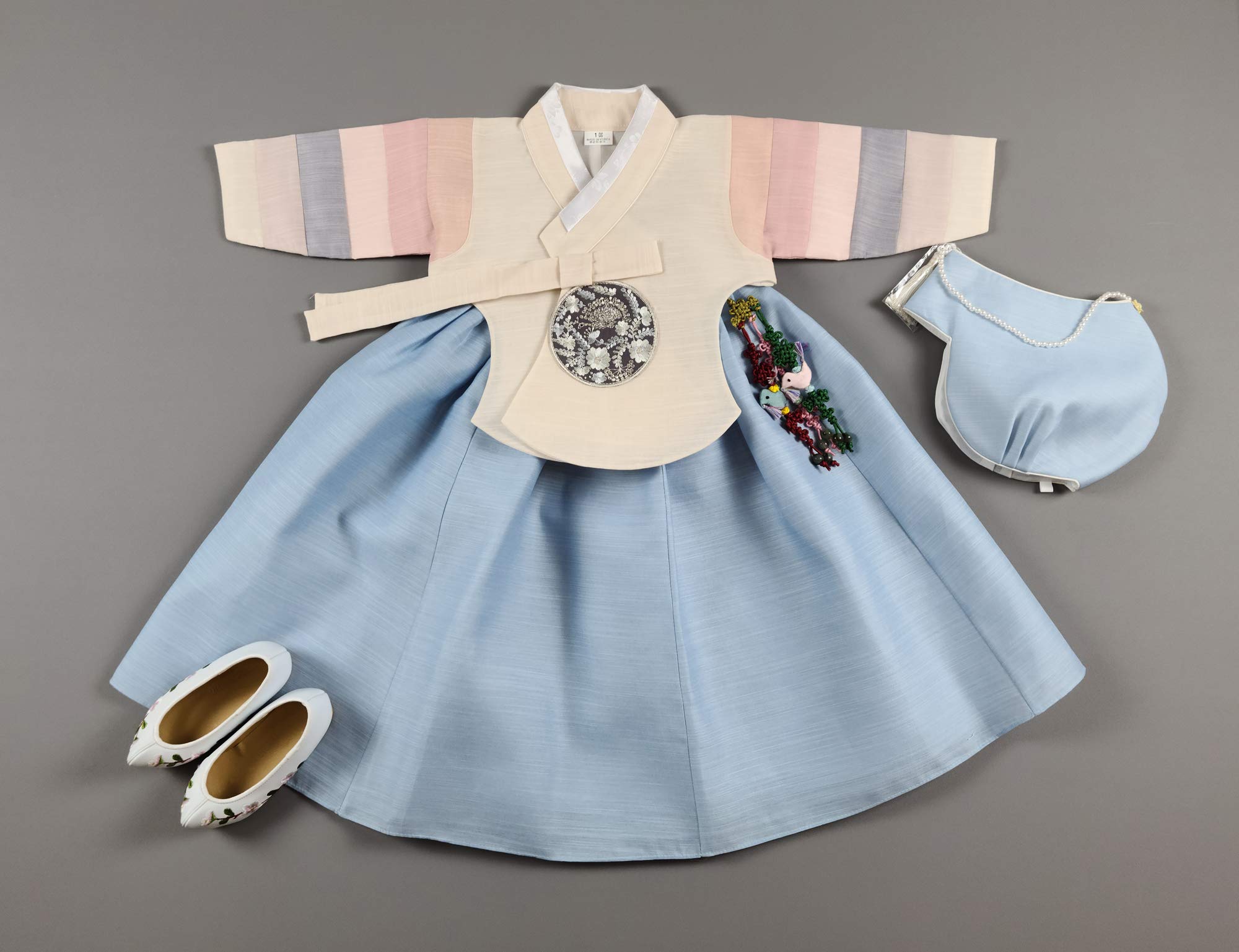 Korean Traditional Hanbok Dress for Baby Girl - First Birthday Party Outfit, Ages 1-10, Ivory & Blue - Perfect for Doljanchi Celebration, Korean Cultural Events & Photo Shoots