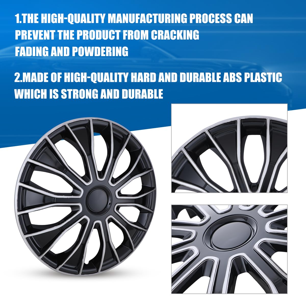 Winjet Universal 14 Inch Snap-On Hubcaps - 4-Pack Silver & Black Wheel Rim Covers for Cars, SUVs & Trucks | Durable Replacement Wheel Covers for 14